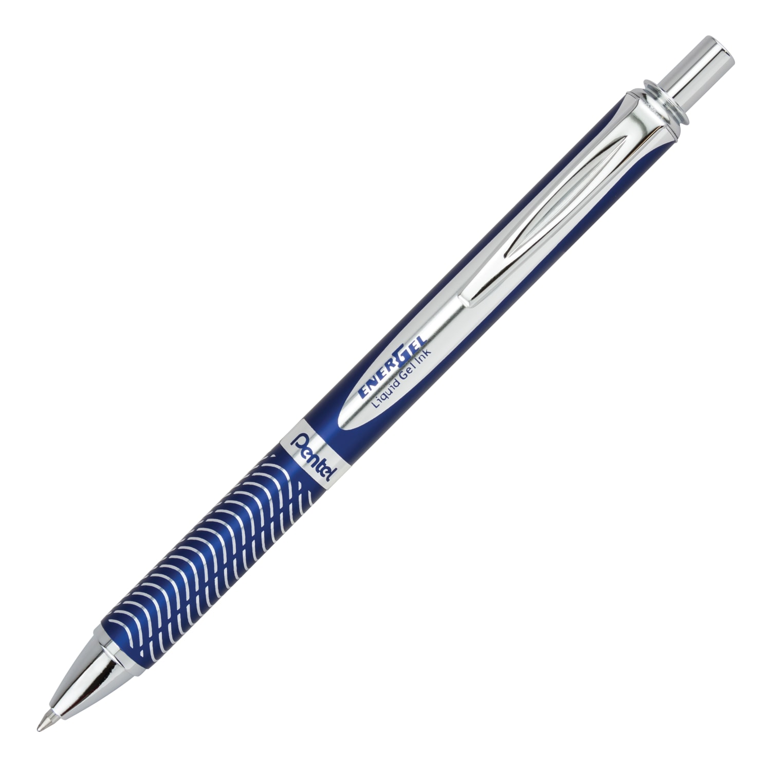 Pentel EnerGel Alloy Premium Liquid Gel Pen, Medium Point, 0.7 mm, Navy/Silver Barrel, Black Ink - Image 3