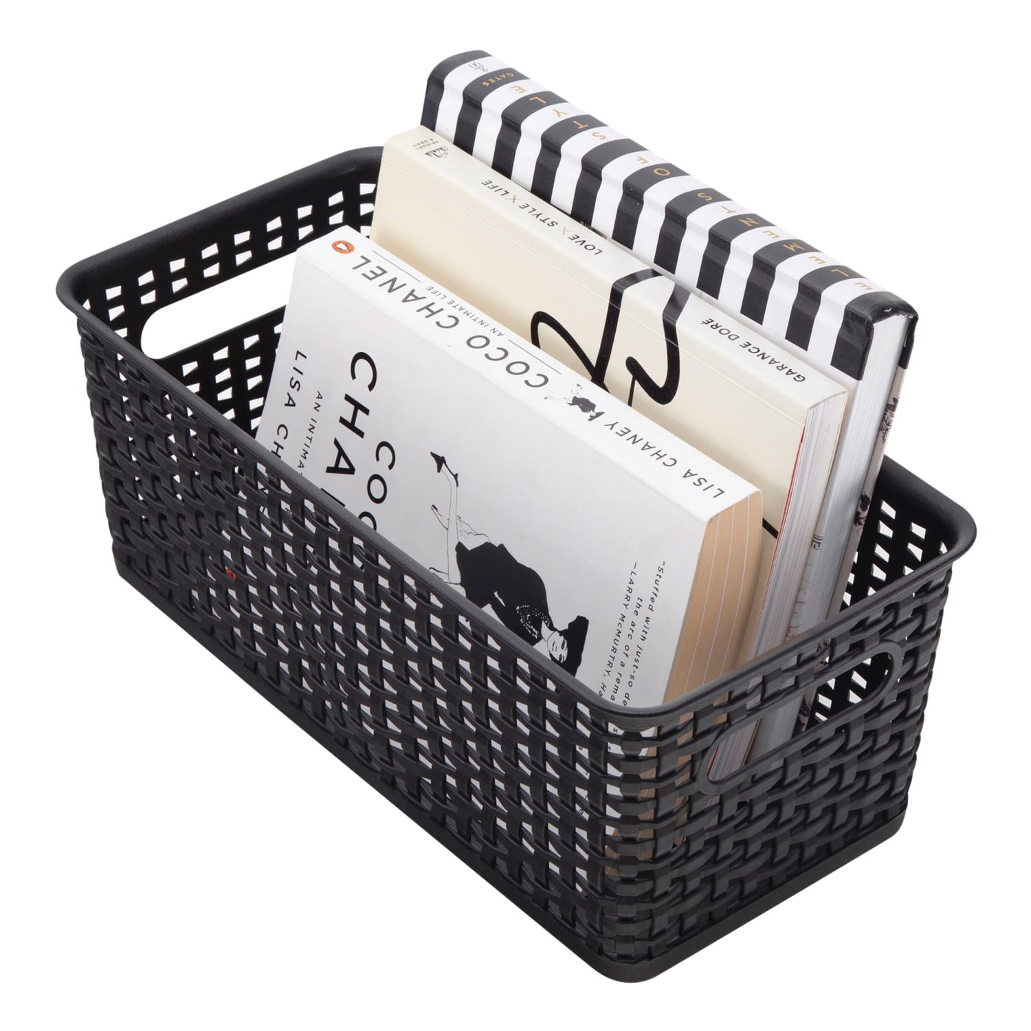 Realspace Plastic Weave Bookshelf Bin, Small Size, Black - Image 4
