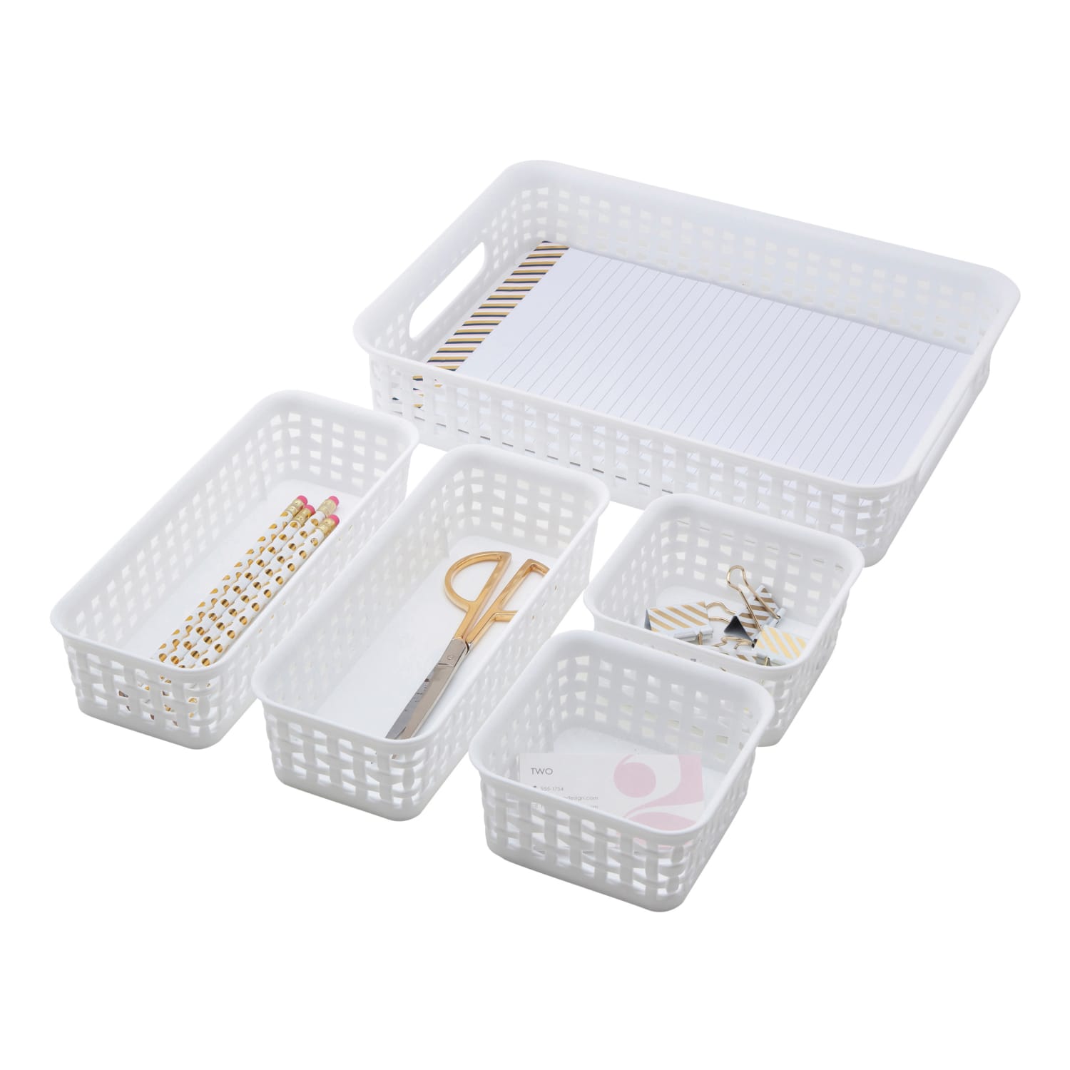 Realspace Plastic Weave Bins, Assorted Sizes, White, Pack Of 5 - Image 3