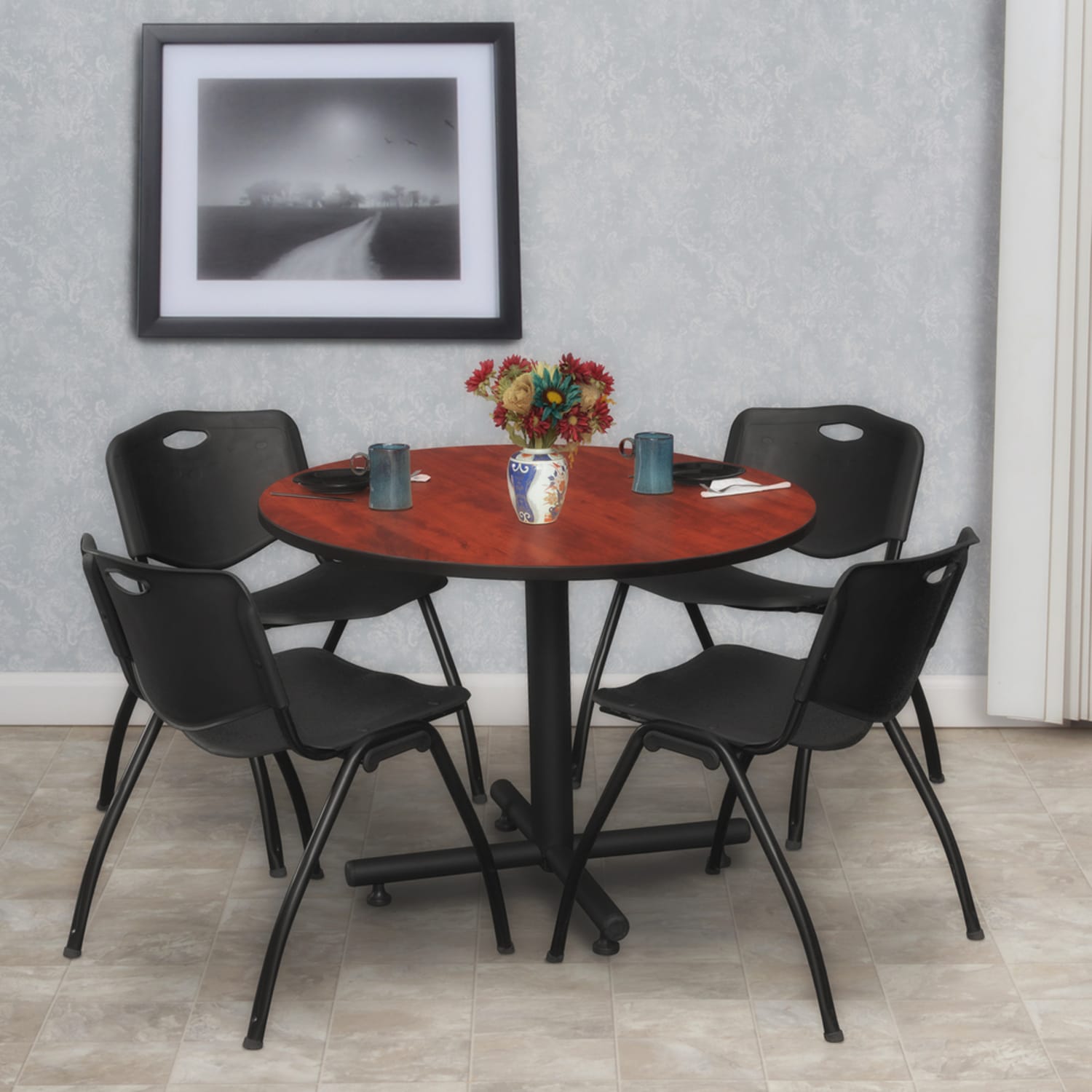 Regency Kobe X-Base Round Breakroom Table, 29inH x 36inW x 36inD, Cherry - Image 3