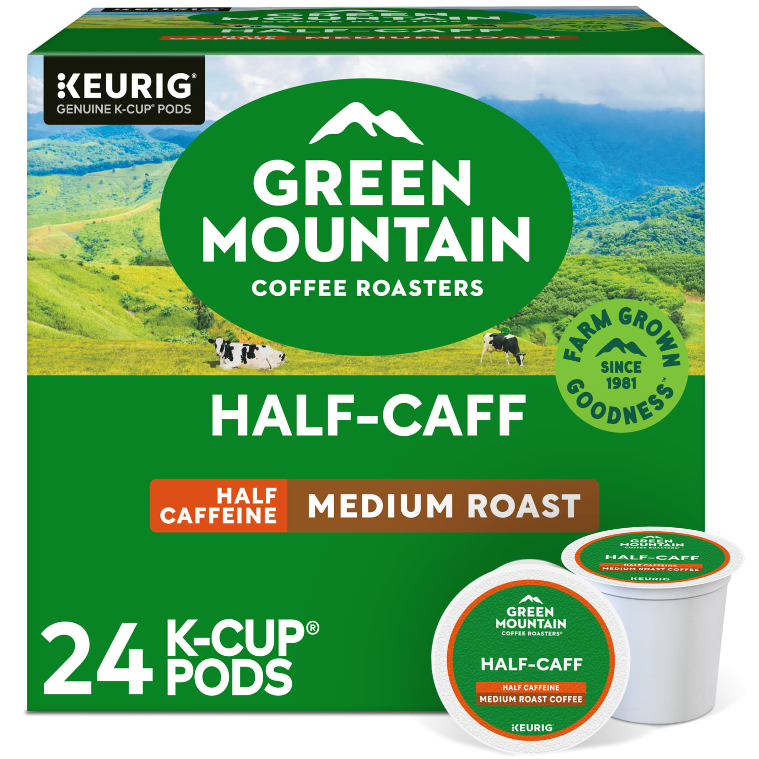 Green Mountain Coffee Single-Serve Coffee K-Cup Pods, Half-Caff, Carton Of 24