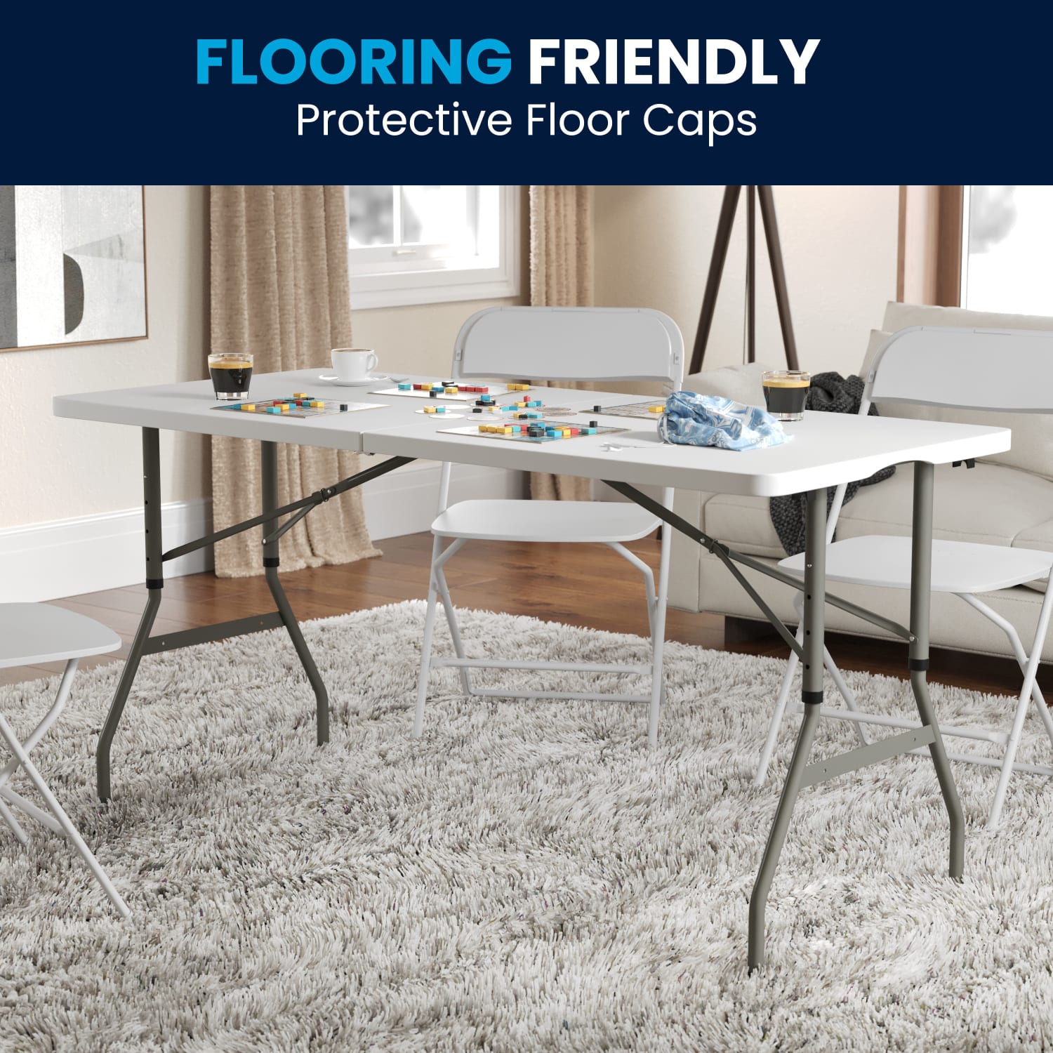 Flash Furniture Height-Adjustable Bi-Fold Plastic Banquet And Event Folding Table, 34inH x 27-1/4inW x 60inD, Granite White - Image 6
