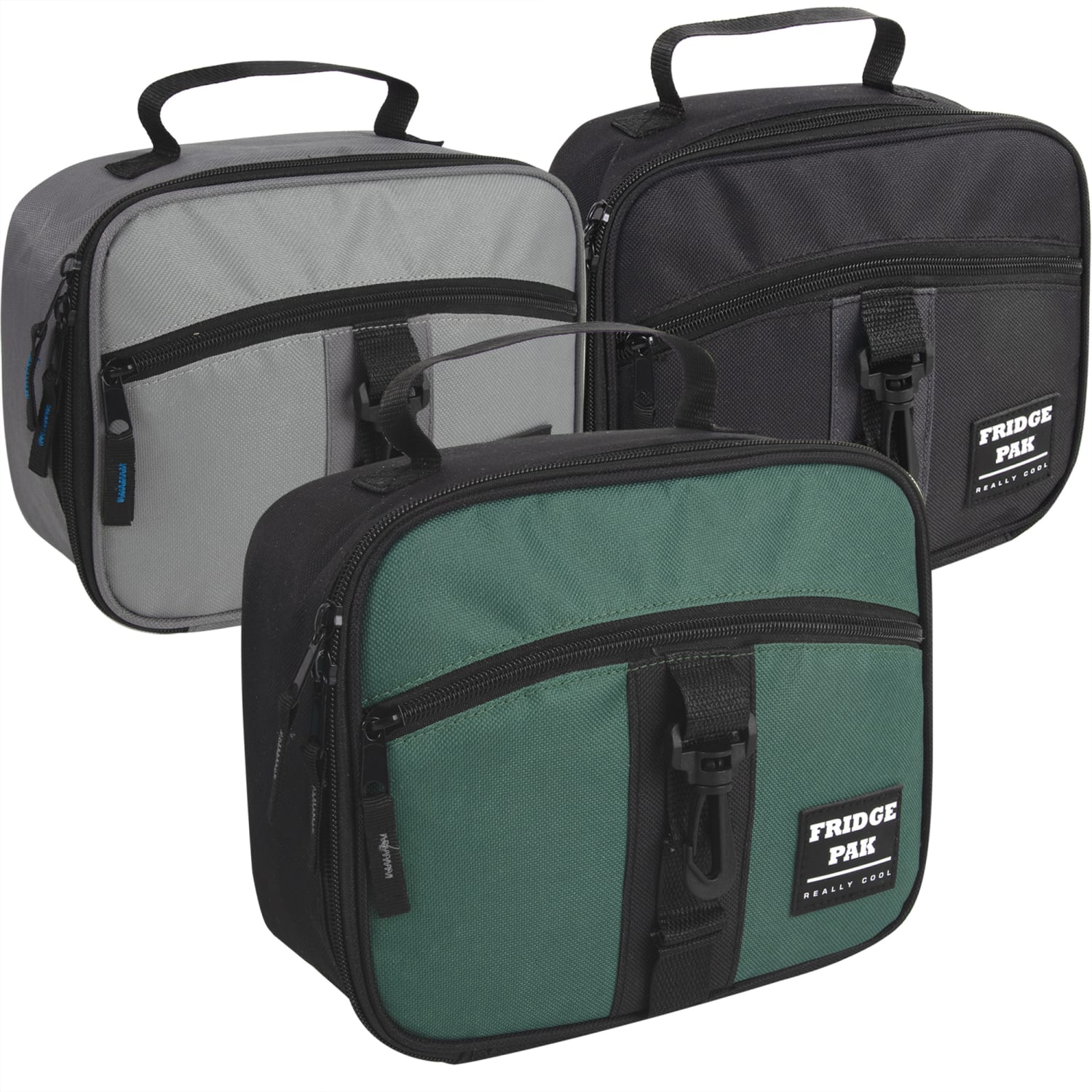 Fridge Pak Lunch Boxes With Clips, 7-1/4inH x 9inW x 4inD, Black/Gray/Green, Pack Of 24 Lunch Boxes
