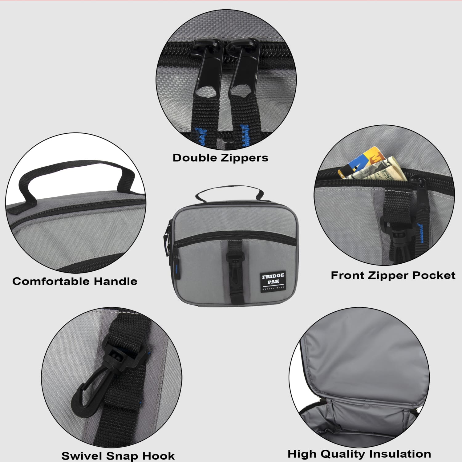 Fridge Pak Lunch Boxes With Clips, 7-1/4inH x 9inW x 4inD, Black/Gray/Green, Pack Of 24 Lunch Boxes - Image 3