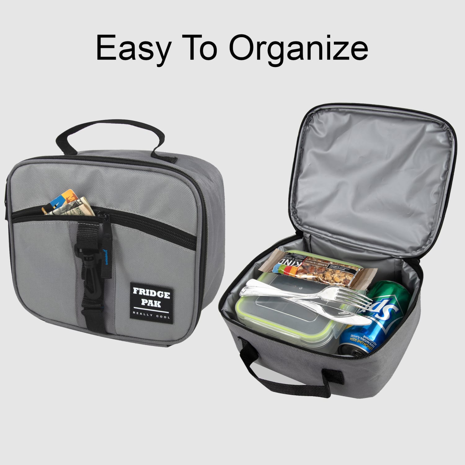 Fridge Pak Lunch Boxes With Clips, 7-1/4inH x 9inW x 4inD, Black/Gray/Green, Pack Of 24 Lunch Boxes - Image 4
