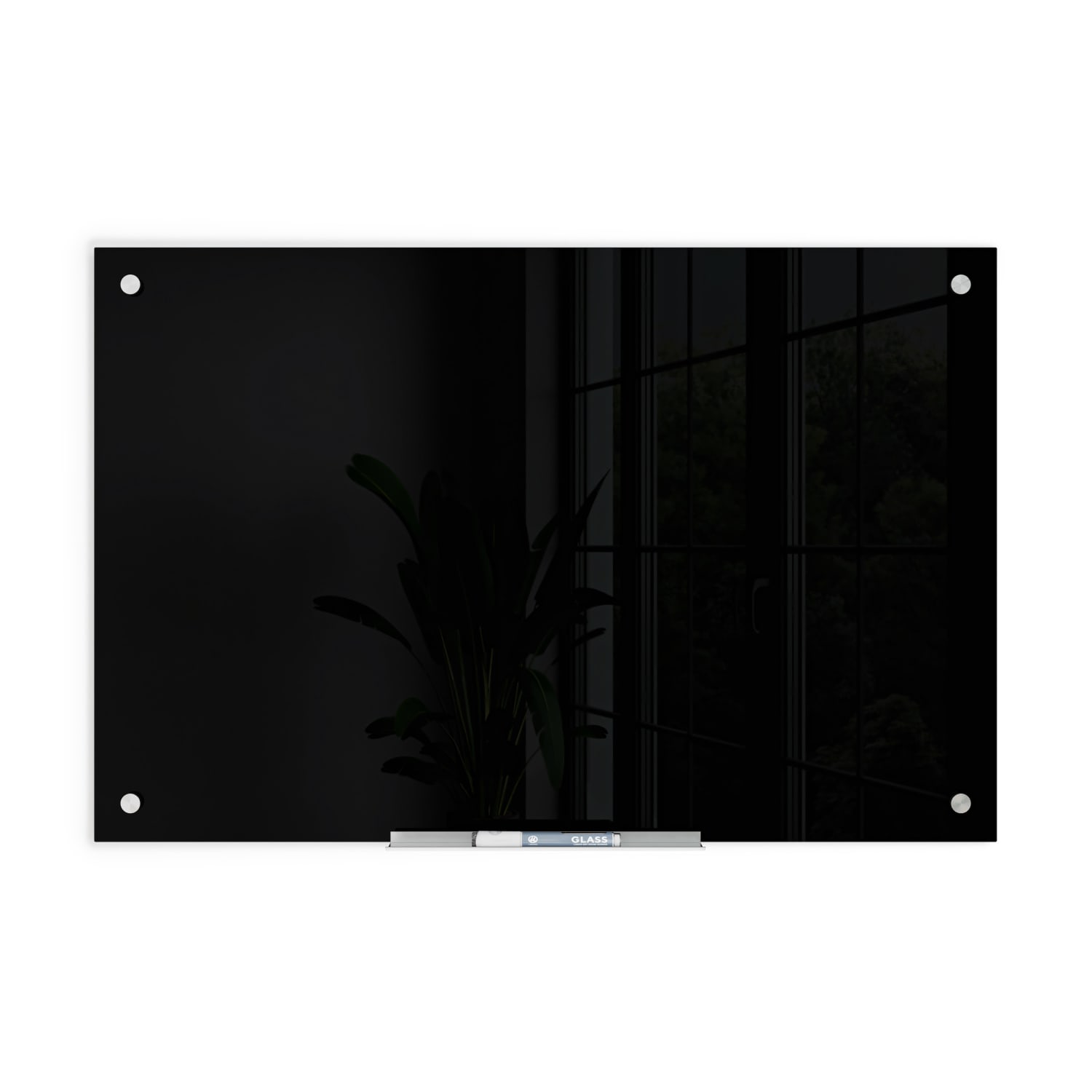 U Brands Glass Non-Magnetic Dry-Erase Board, 36in X 24in, Black Surface, Frameless, Actual Size 35in X 23in (170U00-01)