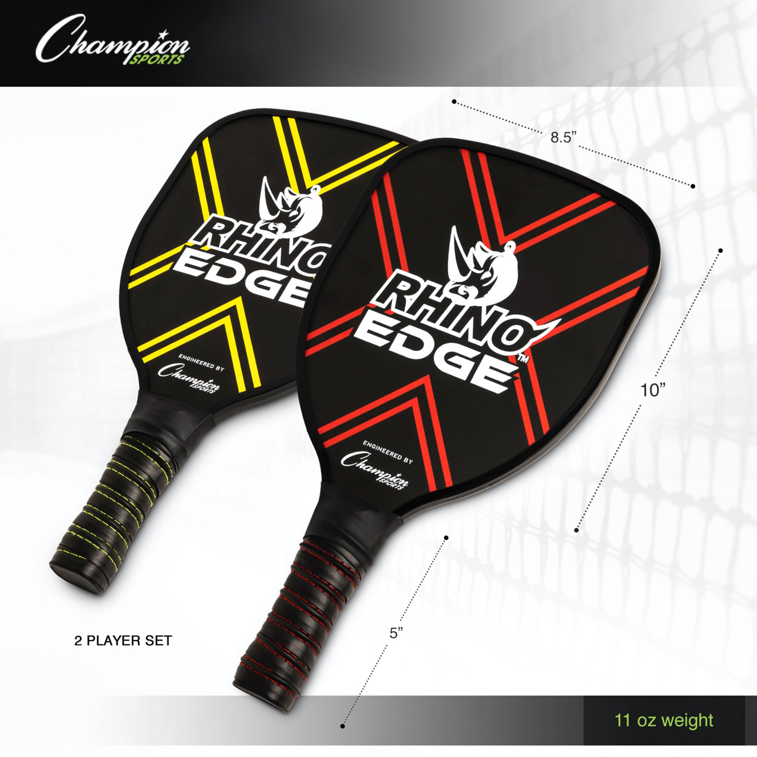 Champion Sports Rhino Pickleball Edge 2-Player Paddle Set, 9inH x 3inW x 17inD, Black/Blue - Image 3