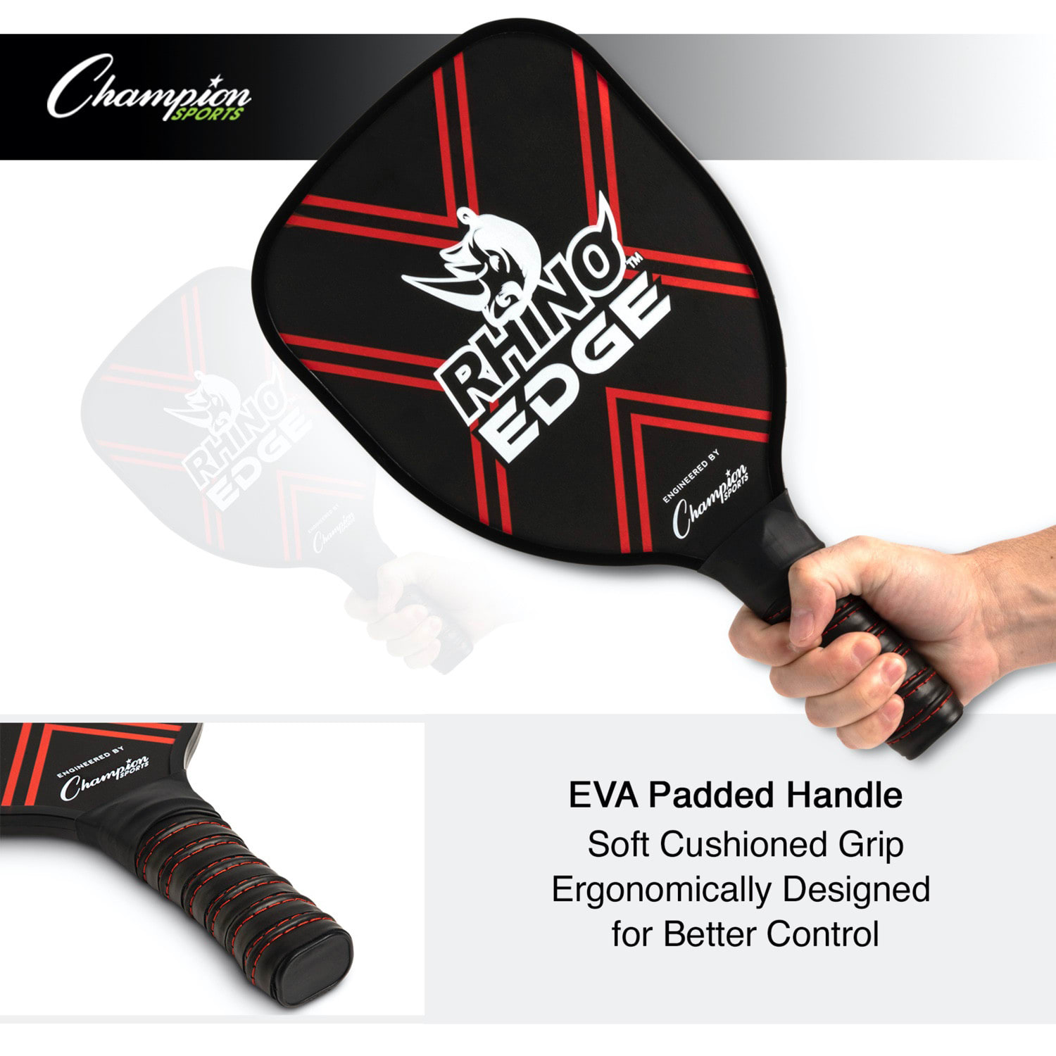 Champion Sports Rhino Pickleball Edge 2-Player Paddle Set, 9inH x 3inW x 17inD, Black/Blue - Image 6