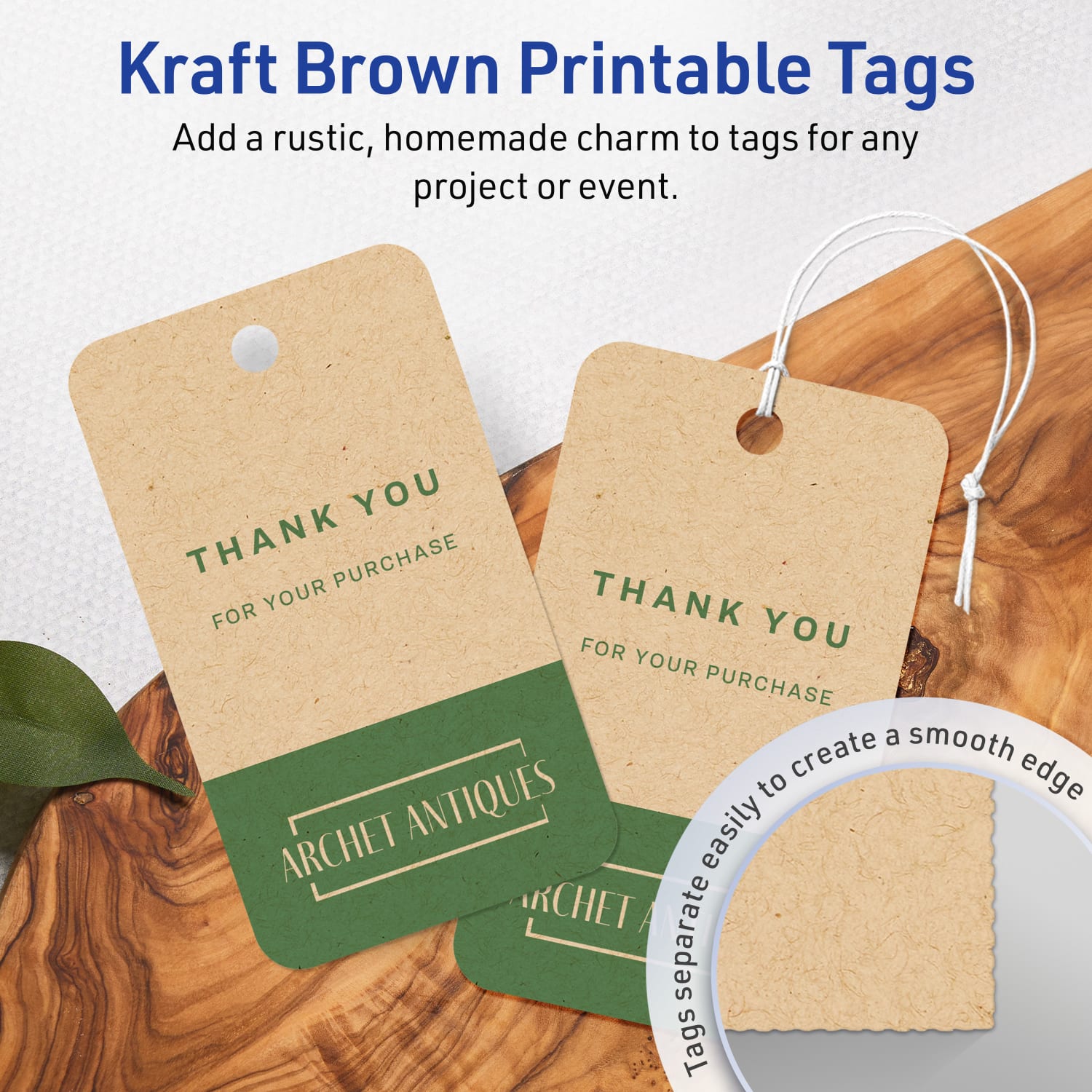Avery Printable Tags With Sure Feed Technology, Print-To-The-Edge, 2inx3.5in, Kraft Brown, Pack Of 80 - Image 3