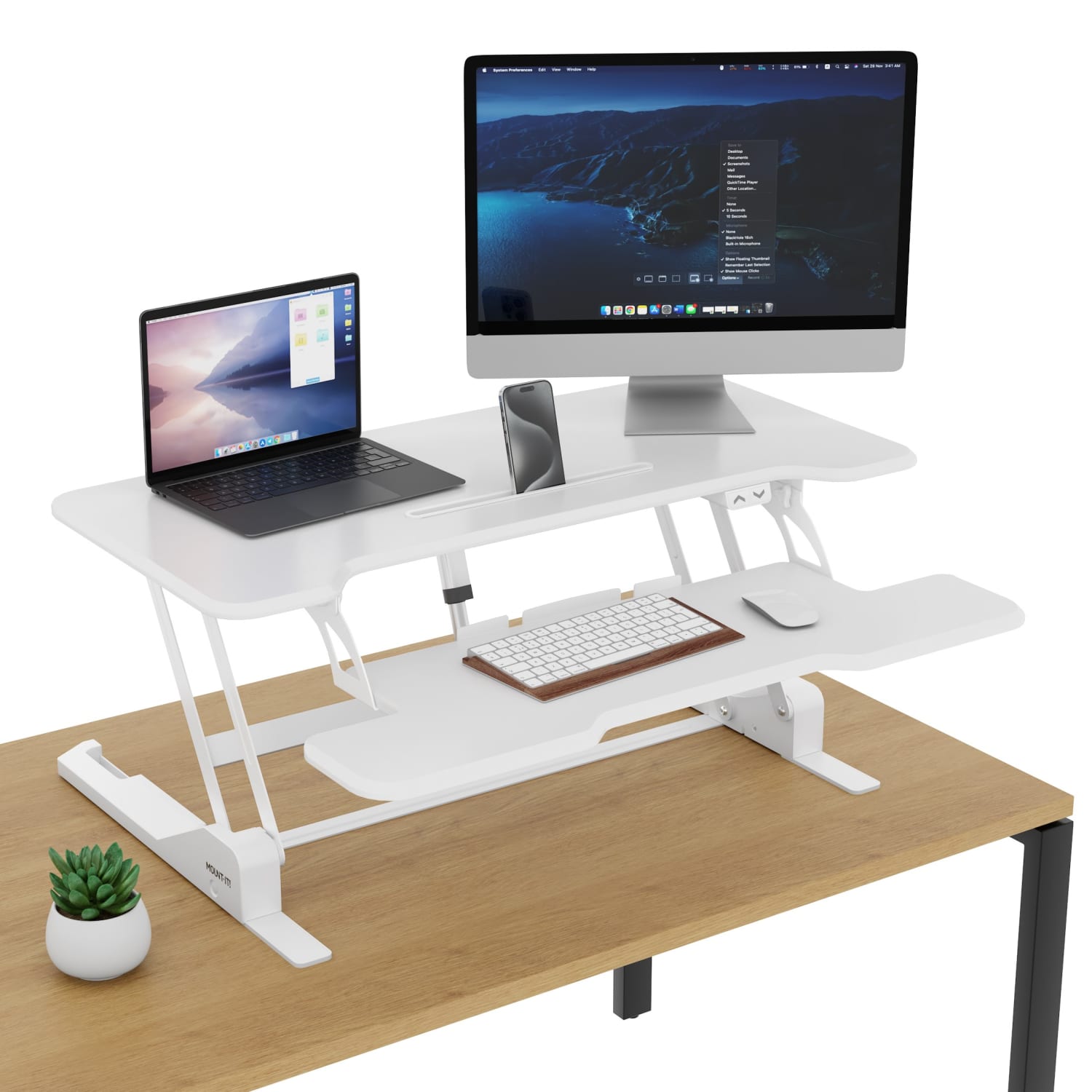 Mount-It! Electric Standing Desk Converter With Adjustable Height And 38inW Desktop, White - Image 3