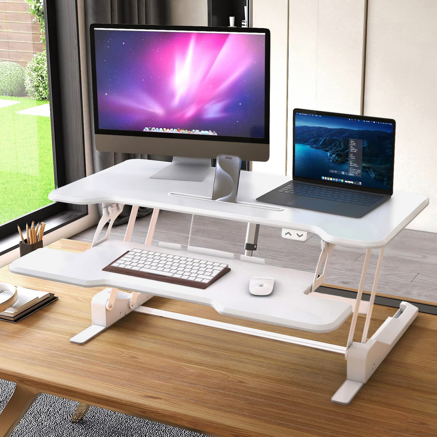 Mount-It! Electric Standing Desk Converter With Adjustable Height And 38inW Desktop, White - Image 4