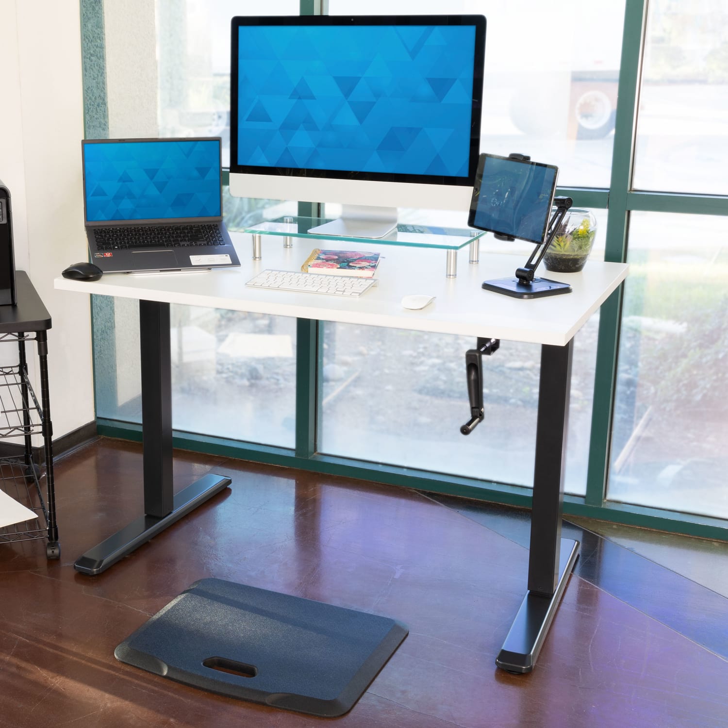 Mount-It! Hand Crank 55inW Adjustable Height Standing Desk, Maple - Image 5