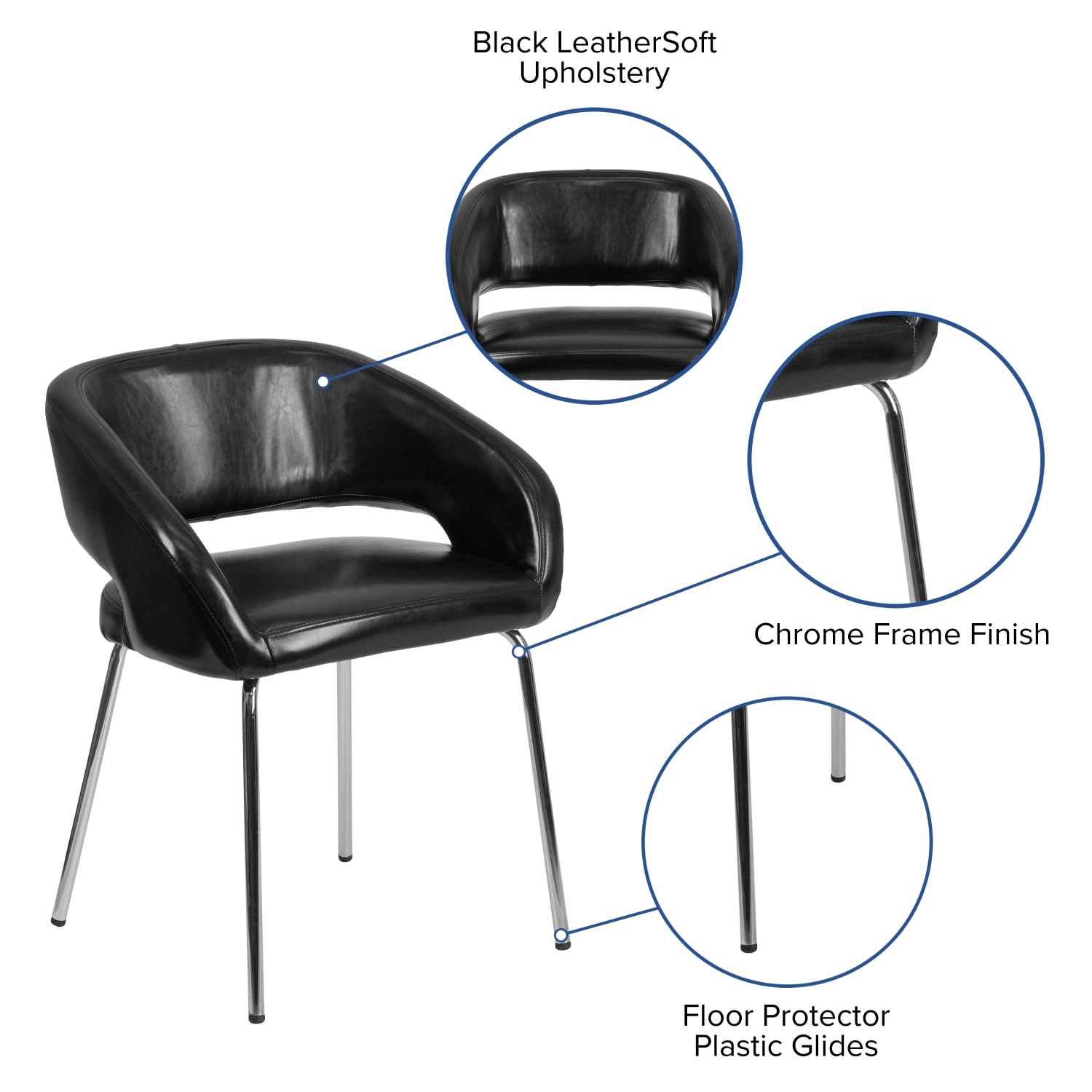 Flash Furniture Fusion Contemporary LeatherSoft Faux Leather Side Reception Chair With Chrome Legs, Black - Image 6