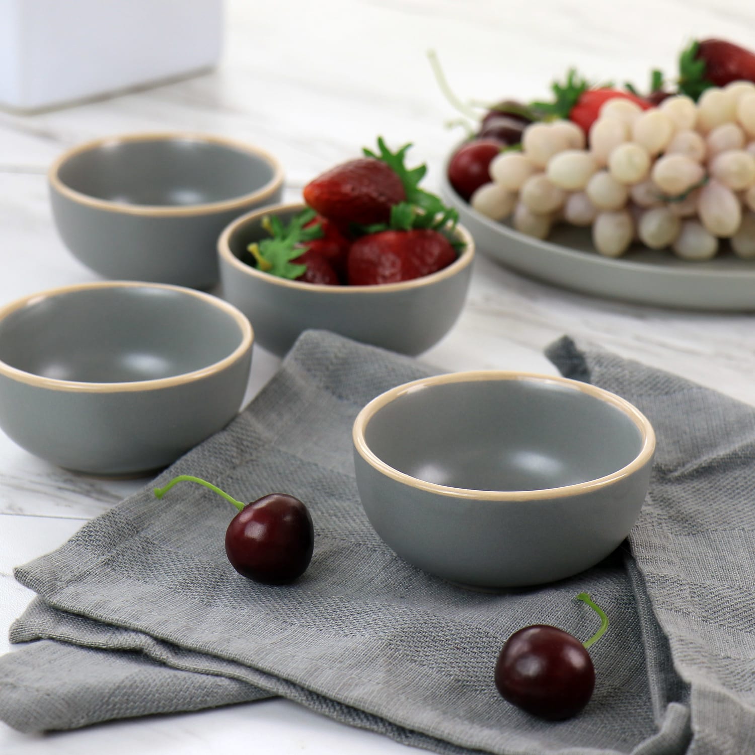 Gibson Home Rockaway 4-Piece Fruit Bowl Set, 3-1/2in, Gray - Image 3
