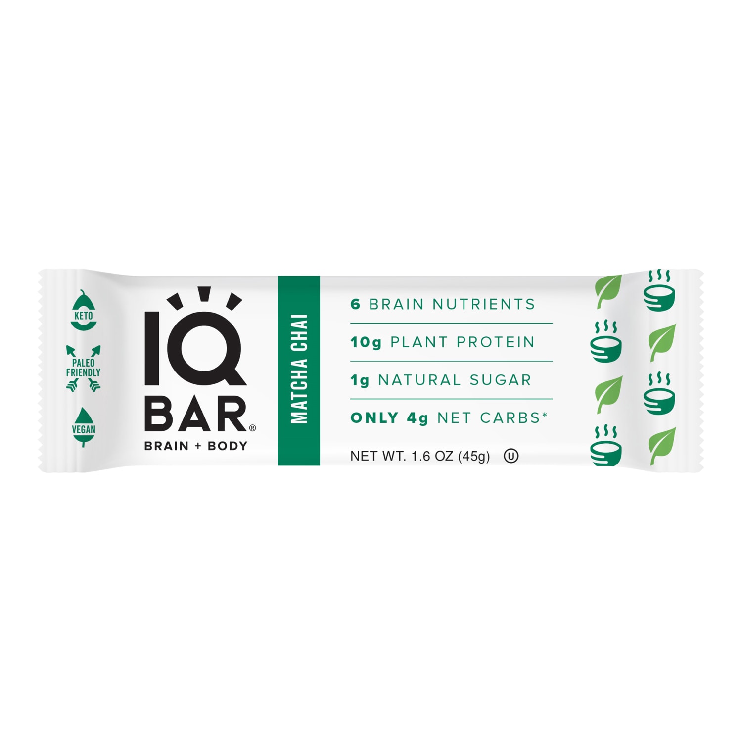 IQ BAR Brain Fuel Protein Bars, Matcha Chai, 1.6 Oz, Box Of 24 Bars - Image 4