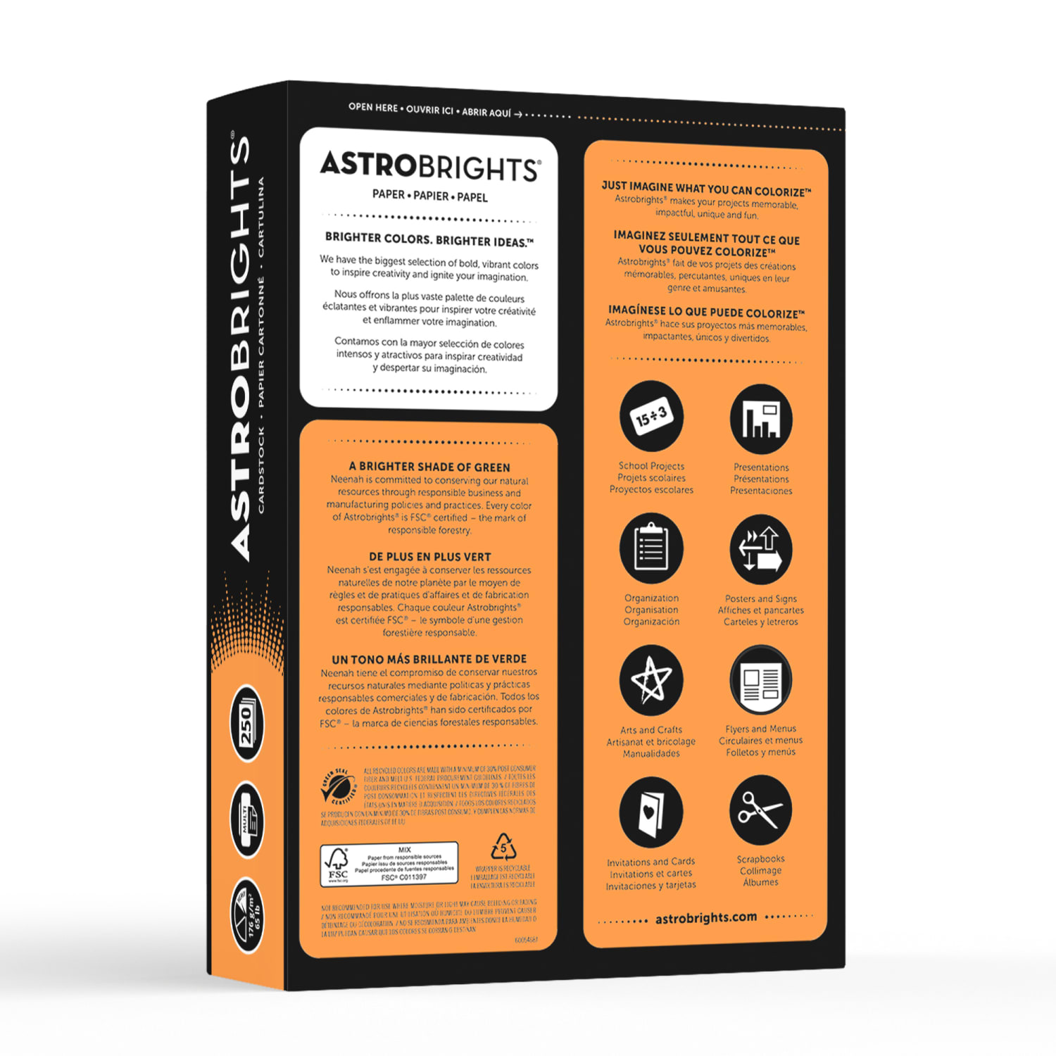 Astrobrights Color Card Stock, Cosmic Orange, Letter (8.5in x 11in), 65 Lb, Pack Of 250 - Image 4