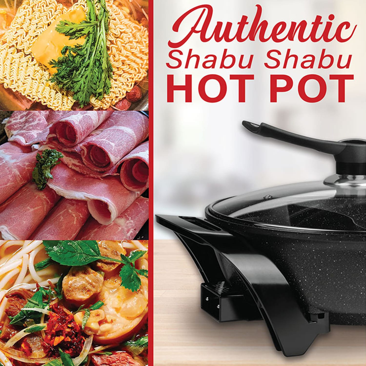Brentwood Electric Non-Stick 6 Qt Shabu Pot With Divider, 12-1/2inH x 17inW x 5-1/2inD, Black - Image 5