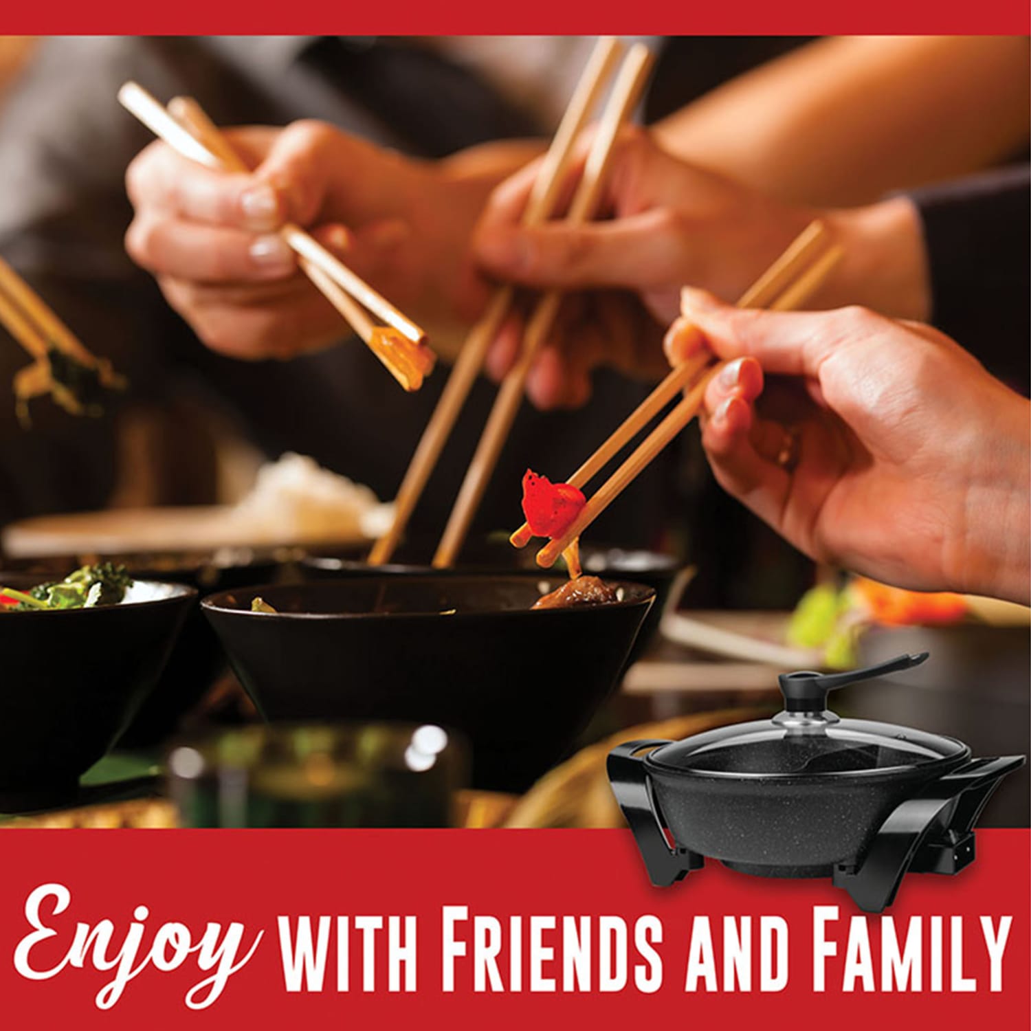 Brentwood Electric Non-Stick 6 Qt Shabu Pot With Divider, 12-1/2inH x 17inW x 5-1/2inD, Black - Image 6