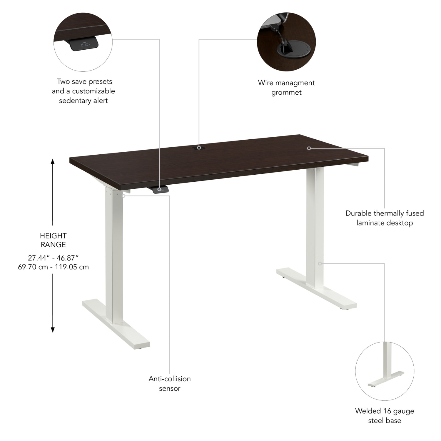Bush Business Furniture Move 60 Series 48inW x 24inD Electric Height Adjustable Standing Desk, Mocha Cherry/White Powder Coat, Standard Delivery - Image 4