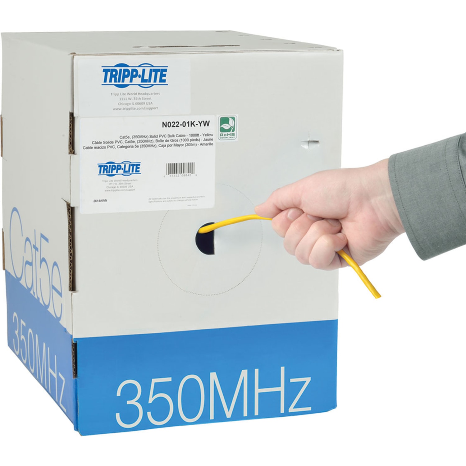 Eaton Tripp Lite Series Cat5e 350 MHz Solid Core (UTP) PVC Bulk Ethernet Cable - Yellow, 1000 ft. (304.8 m), TAA - N02201KYW - Image 3