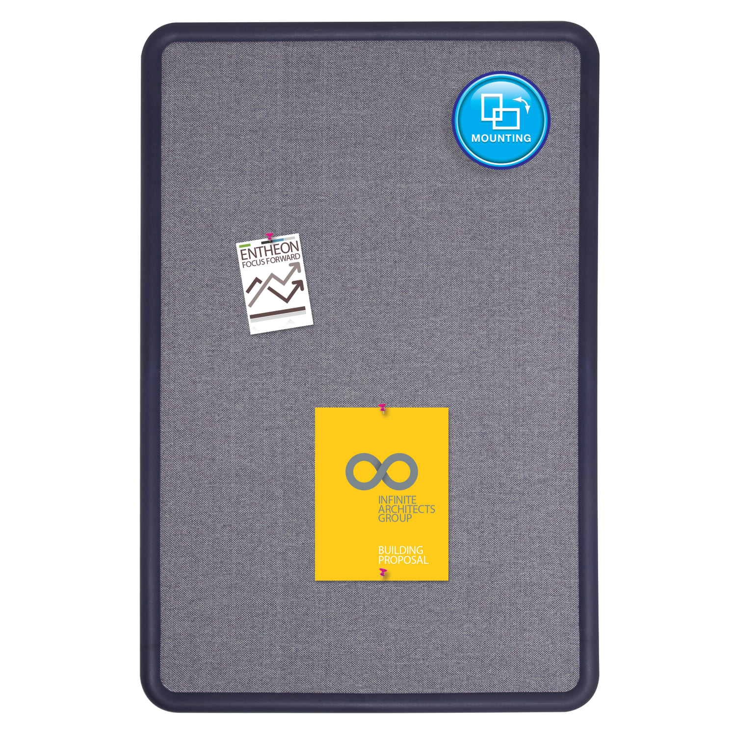 Quartet Contour Fabric Bulletin Board, 48in x 36in, Plastic Frame With Light Blue/Navy Finish - Image 5