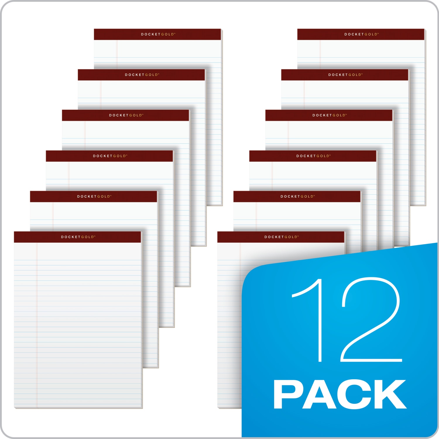 TOPS Docket Gold Premium Writing Pads, 8 1/2in x 11 3/4in, Legal Ruled, 50 Sheets, White, Pack Of 12 Pads - Image 3