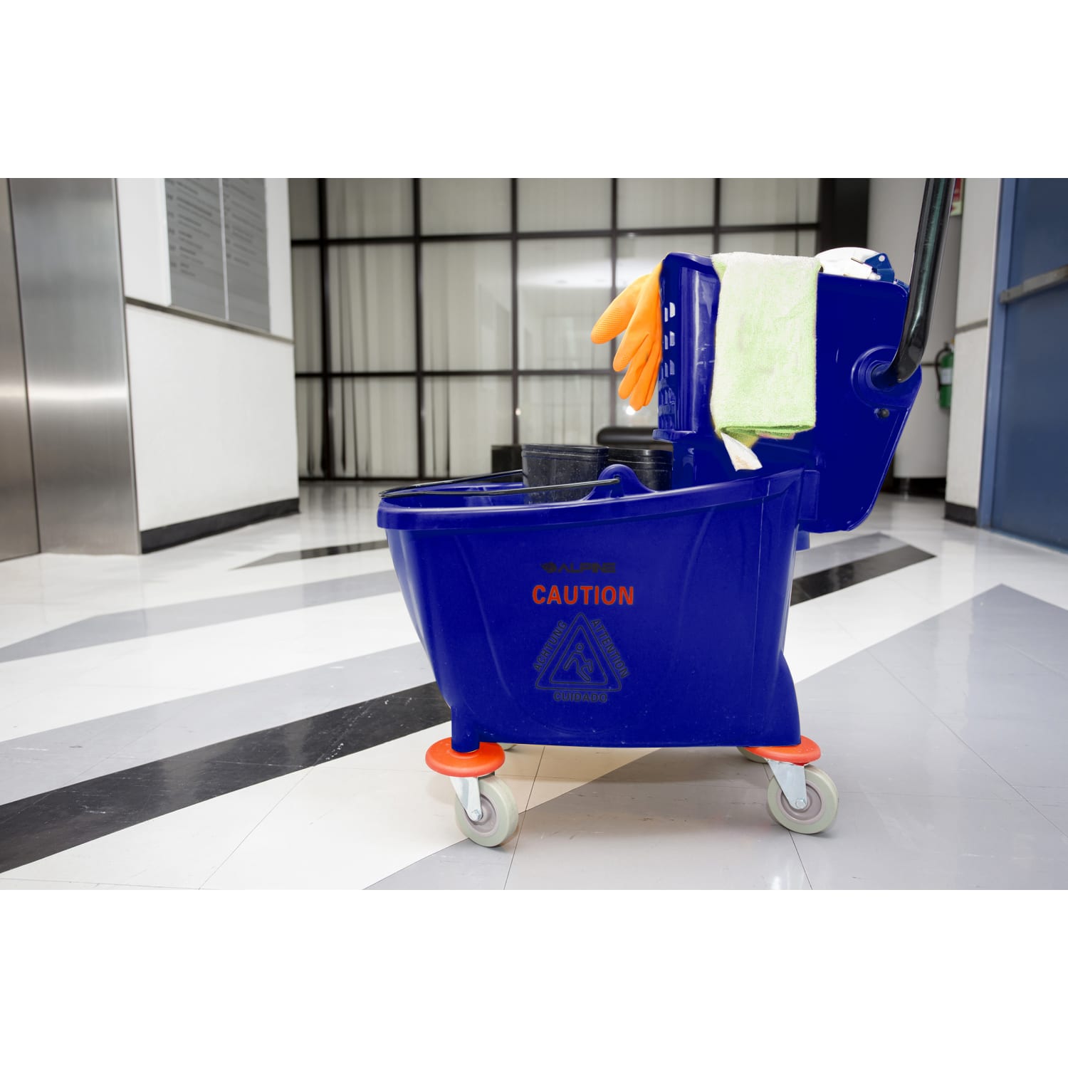 Alpine PVC Mop Bucket With Side Wringer, 36 Qt, 35inH x 15inW x 25inD, Blue - Image 6