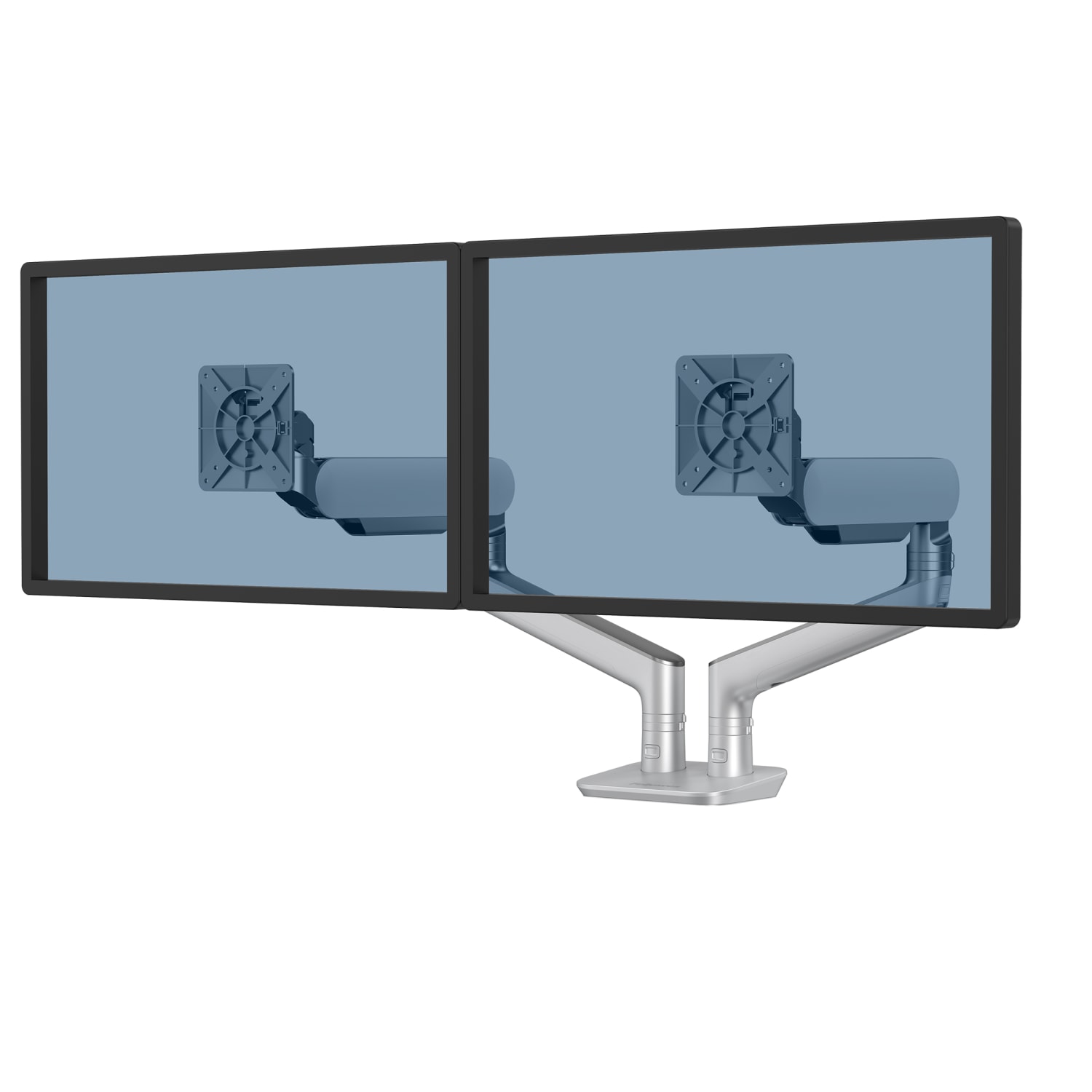 Fellowes Rising 2 Dual Monitor Arm, Fully Adjustable, 28 Lb Capacity Per Arm, Maximum Monitor Width 42.3in, Platinum - Image 4