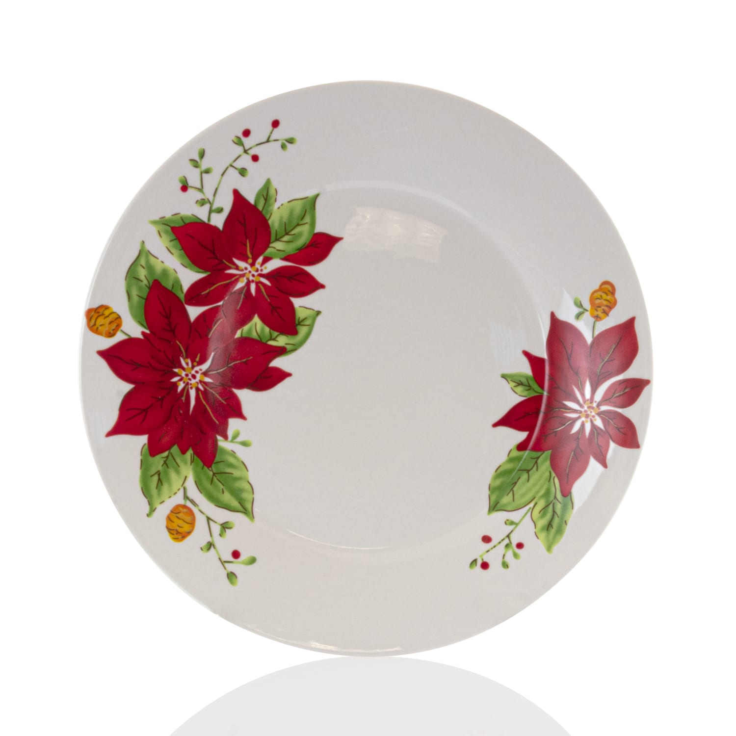 Gibson Holiday Poinsettia 12-Piece Dinnerware Set, White - Image 3