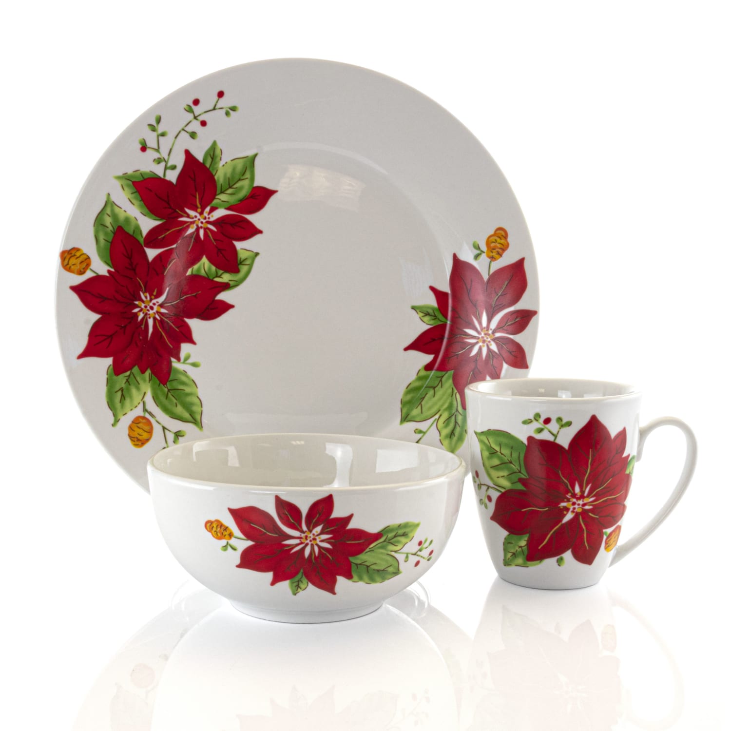 Gibson Holiday Poinsettia 12-Piece Dinnerware Set, White - Image 5