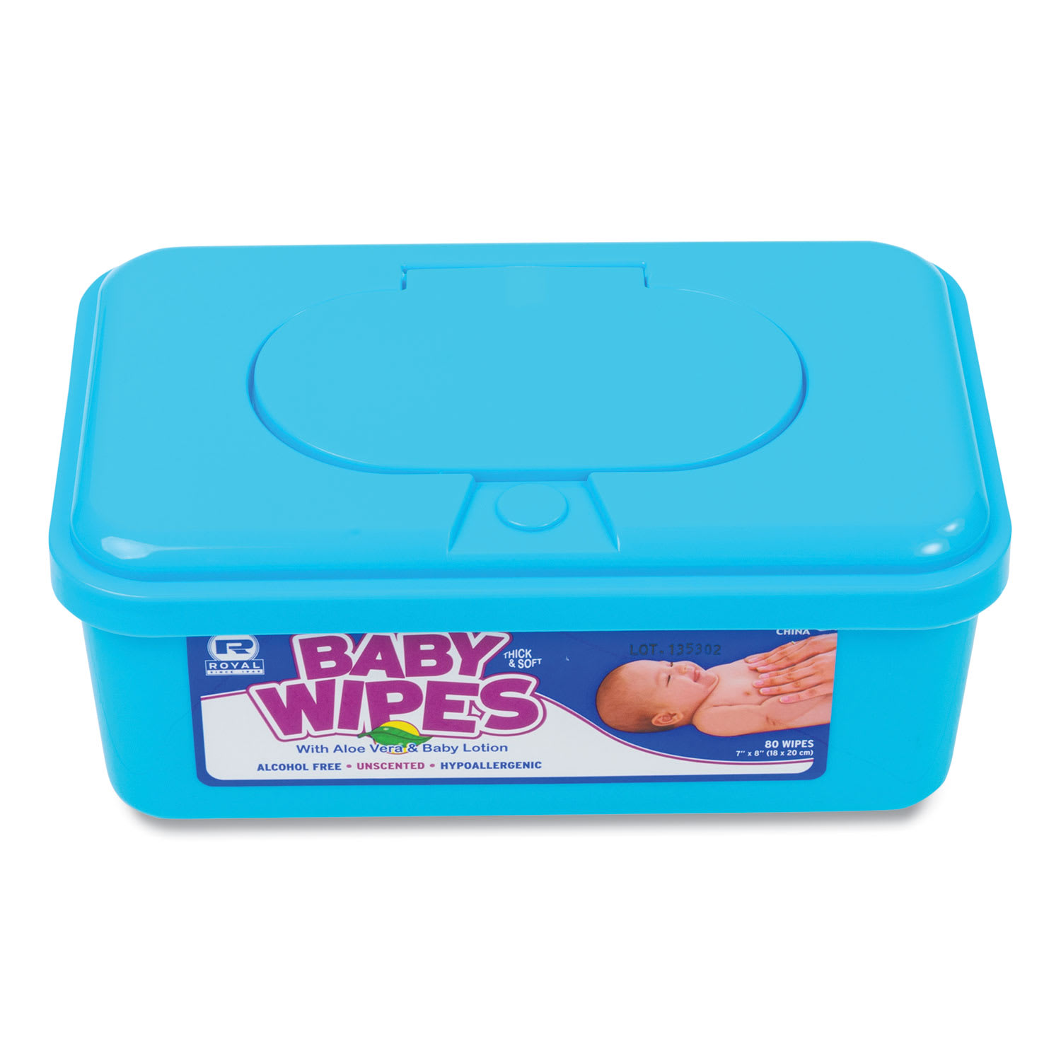 AmerCareRoyal Baby Wipes Tub, Unscented, White, 80/Tub, 12 Tubs/Carton - Image 5