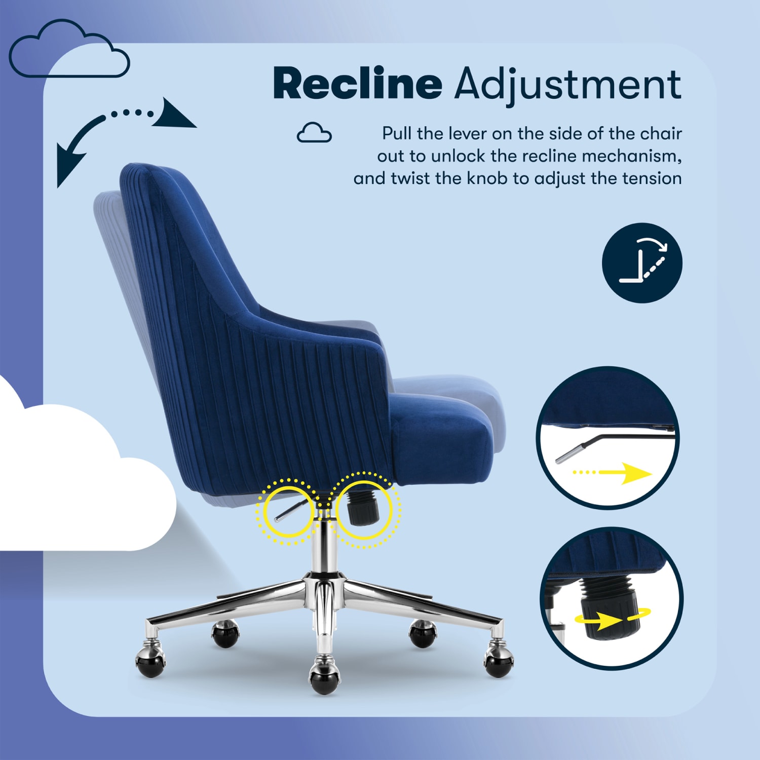 Serta® Scarlett Ergonomic Fabric Mid Back Home Office Chair Midnight Blue PopularChairscom