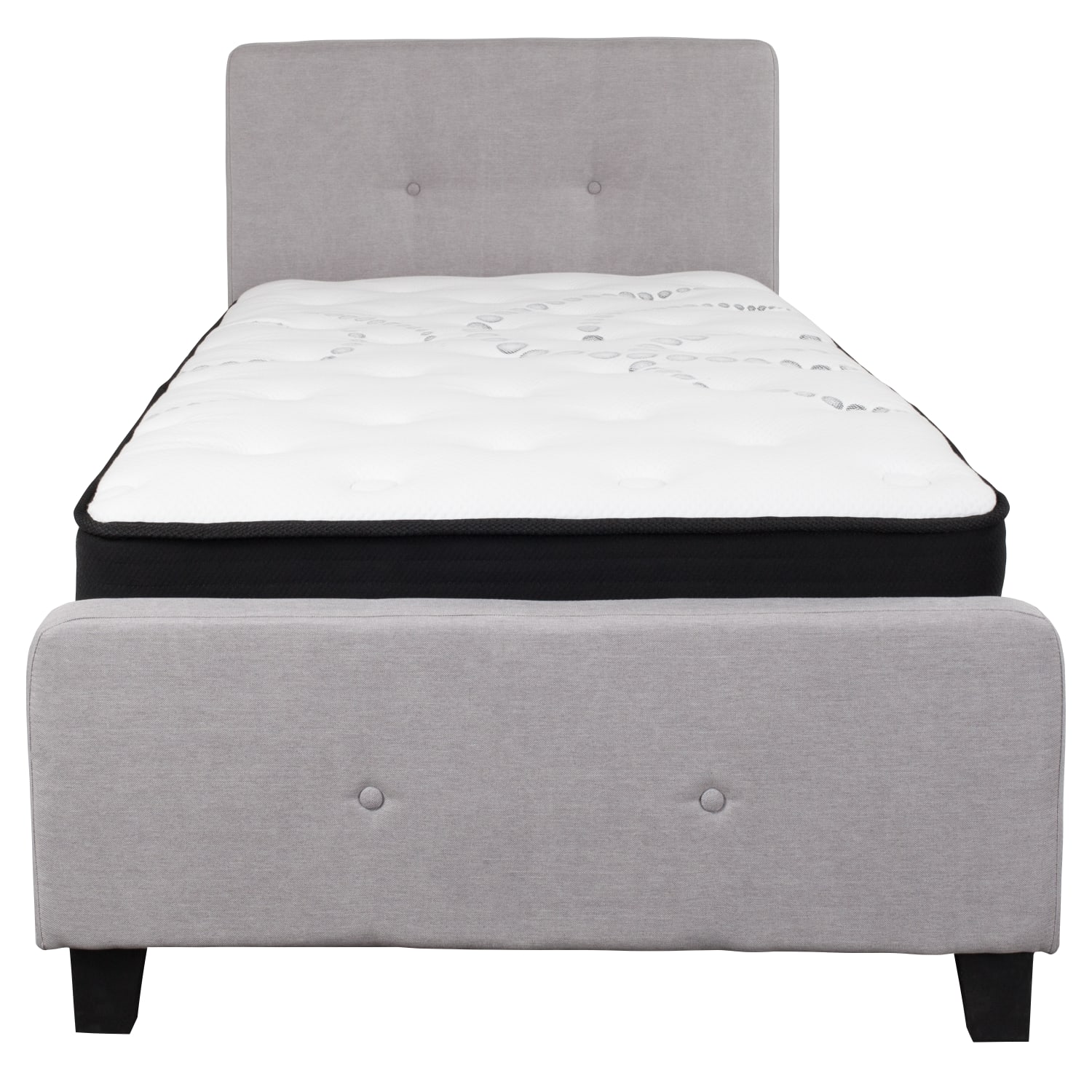 Flash Furniture Tribeca Button Tufted Upholstered Platform Bed with Pocket Spring Mattress, Twin, 40inH x 42inW x 81inL, Light Gray - Image 5