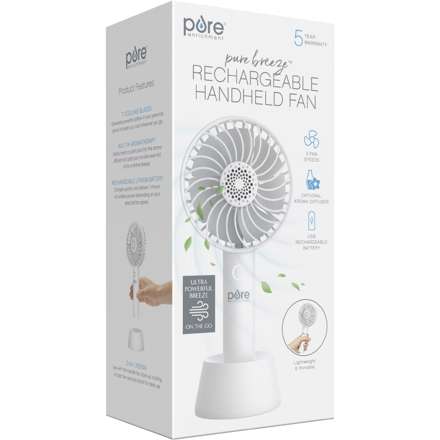 Pure Enrichment PureBreeze Personal Handheld Fan With Base, White - Image 3