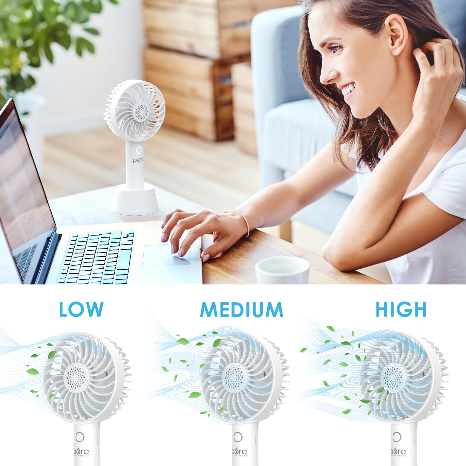 Pure Enrichment PureBreeze Personal Handheld Fan With Base, White - Image 6