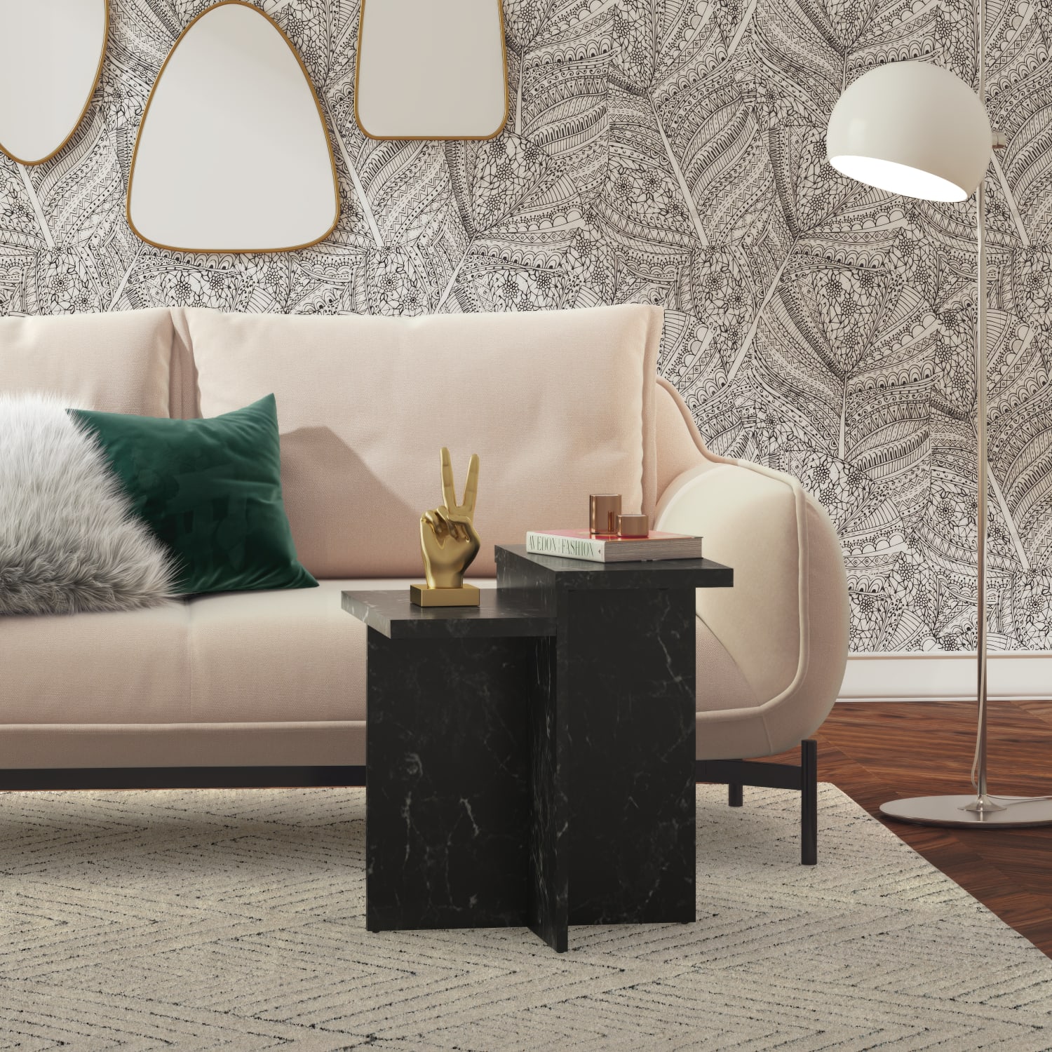 Ameriwood Home CosmoLiving By Cosmopolitan Brielle Rectangle Accent Table, 24inH x 22inW x 22inD, Black Marble - Image 4