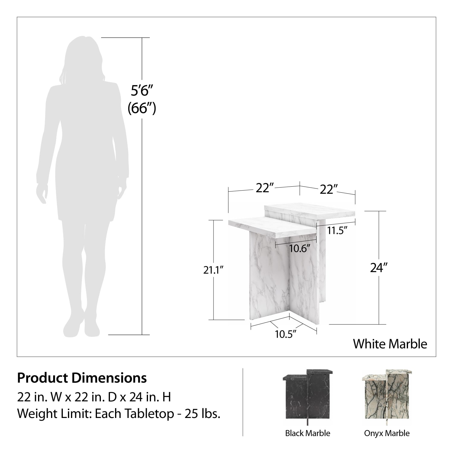 Ameriwood Home CosmoLiving By Cosmopolitan Brielle Rectangle Accent Table, 24inH x 22inW x 22inD, Black Marble - Image 6