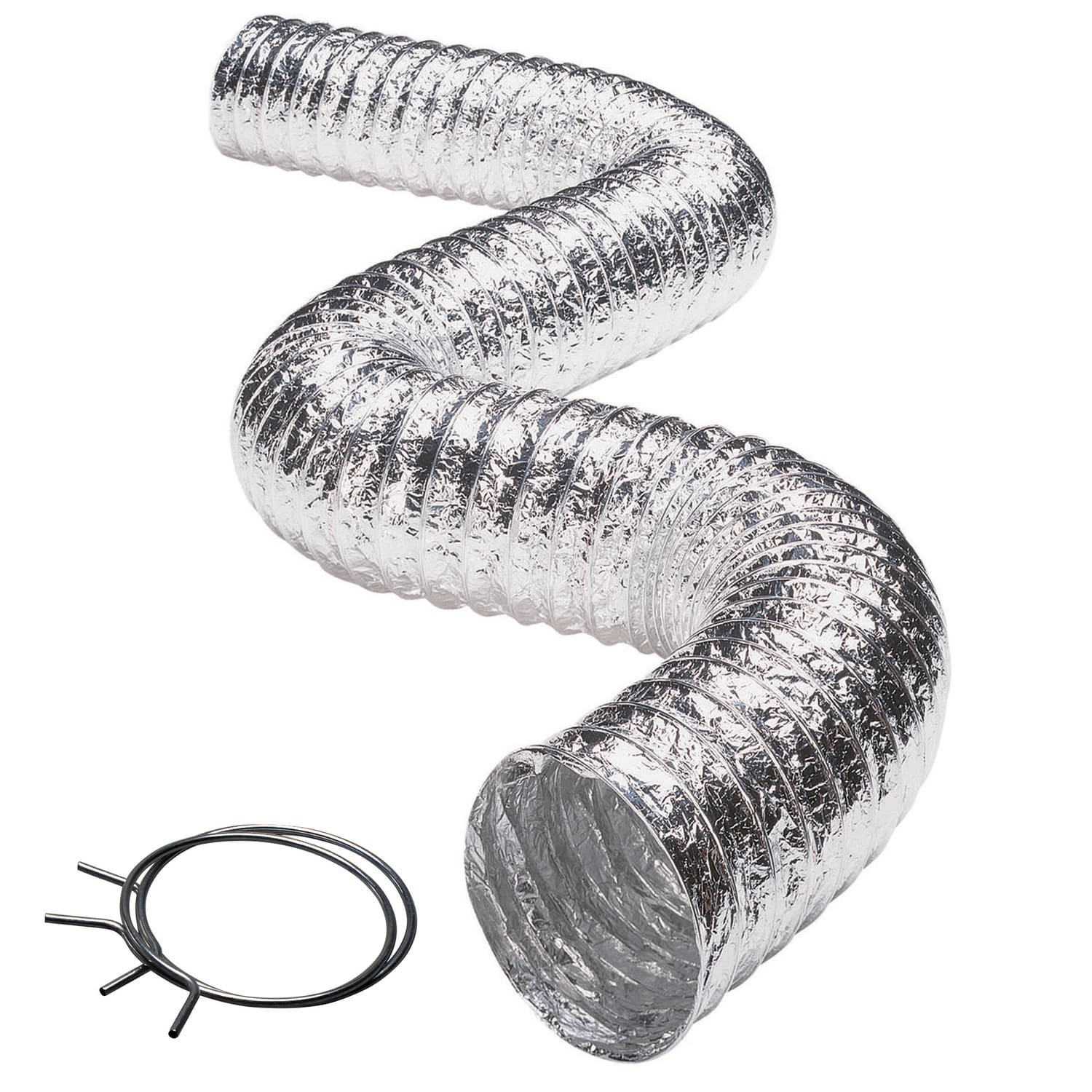 Deflecto 3-Ply 4in x 8ft Class 1 Flexible Aluminum Duct With Spring Clamps, Silver, FLXC0408