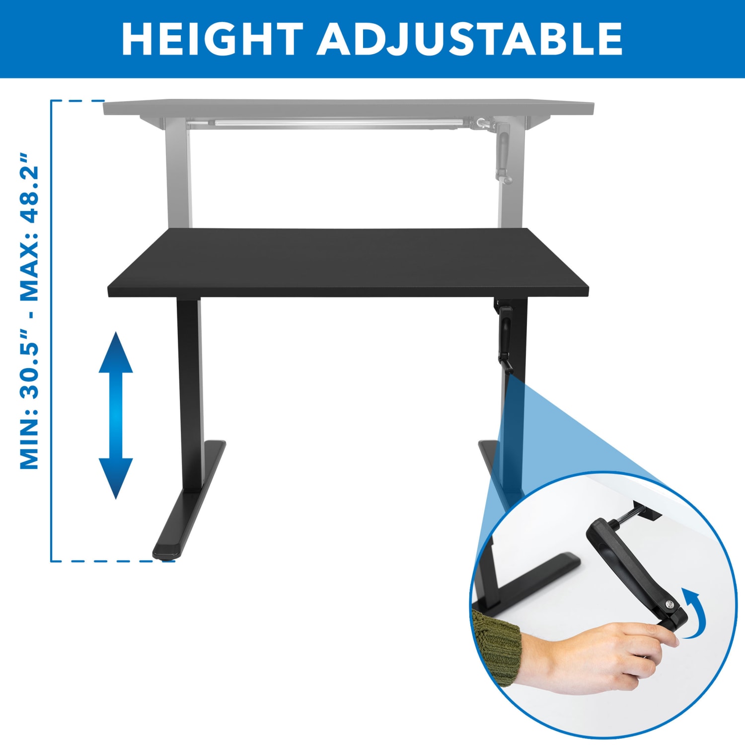 Mount-It! Hand Crank 55inW Adjustable Height Standing Desk, Black - Image 4