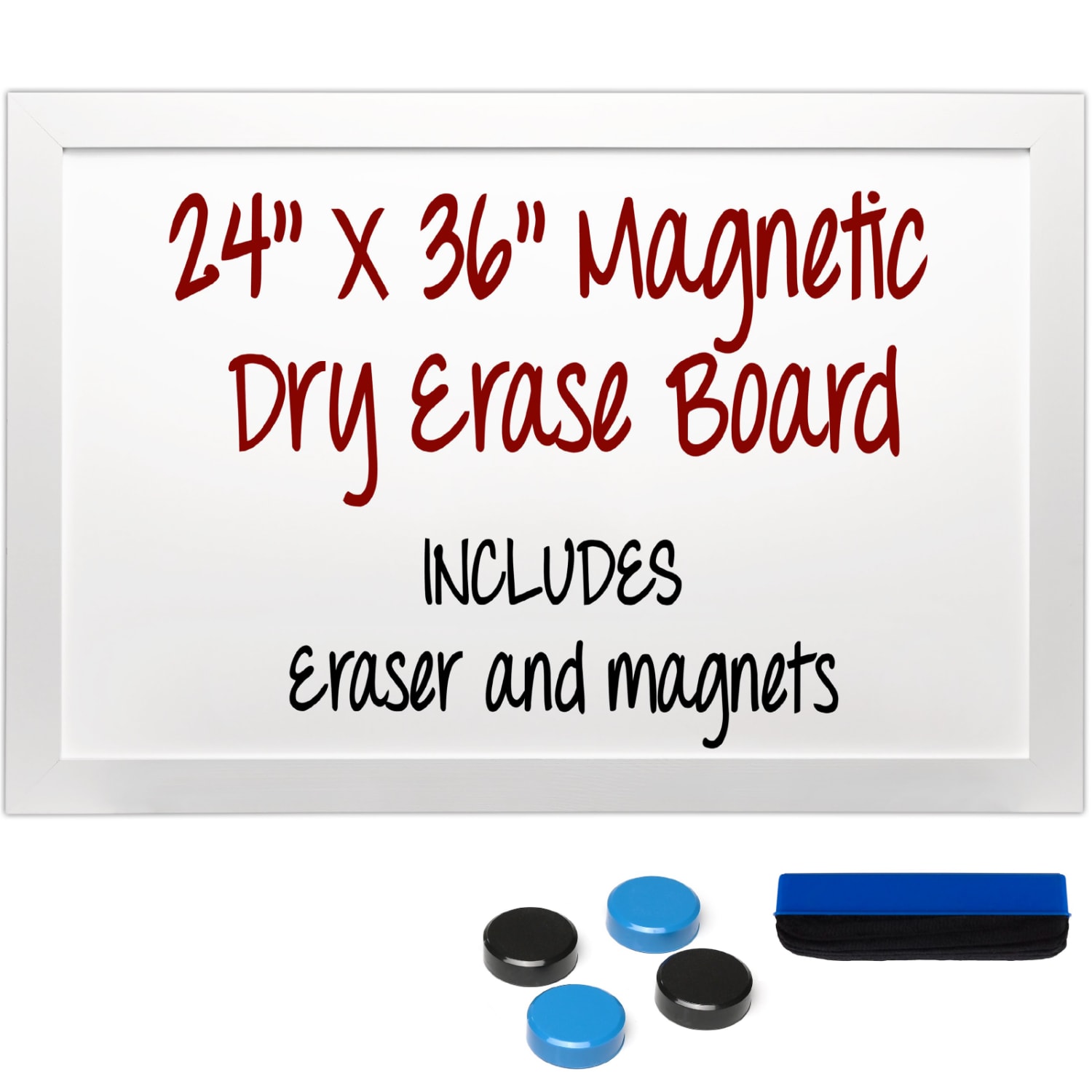 Excello Global Products Magnetic Dry-Erase Whiteboard, Steel, 24in x 36in, White Wood Frame - Image 3