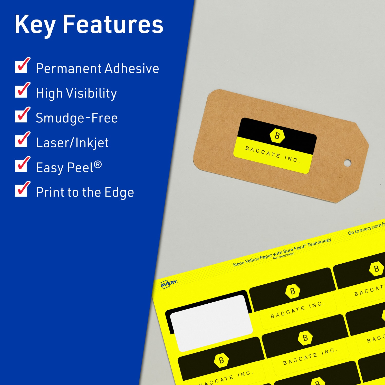 Avery Print-To-The-Edge Labels With Sure Feed Technology And Easy Peel, 94227-NYP40, Rectangle, 1-1/4in x 2-3/8in, Matte Neon Yellow, Pack of 720 - Image 3
