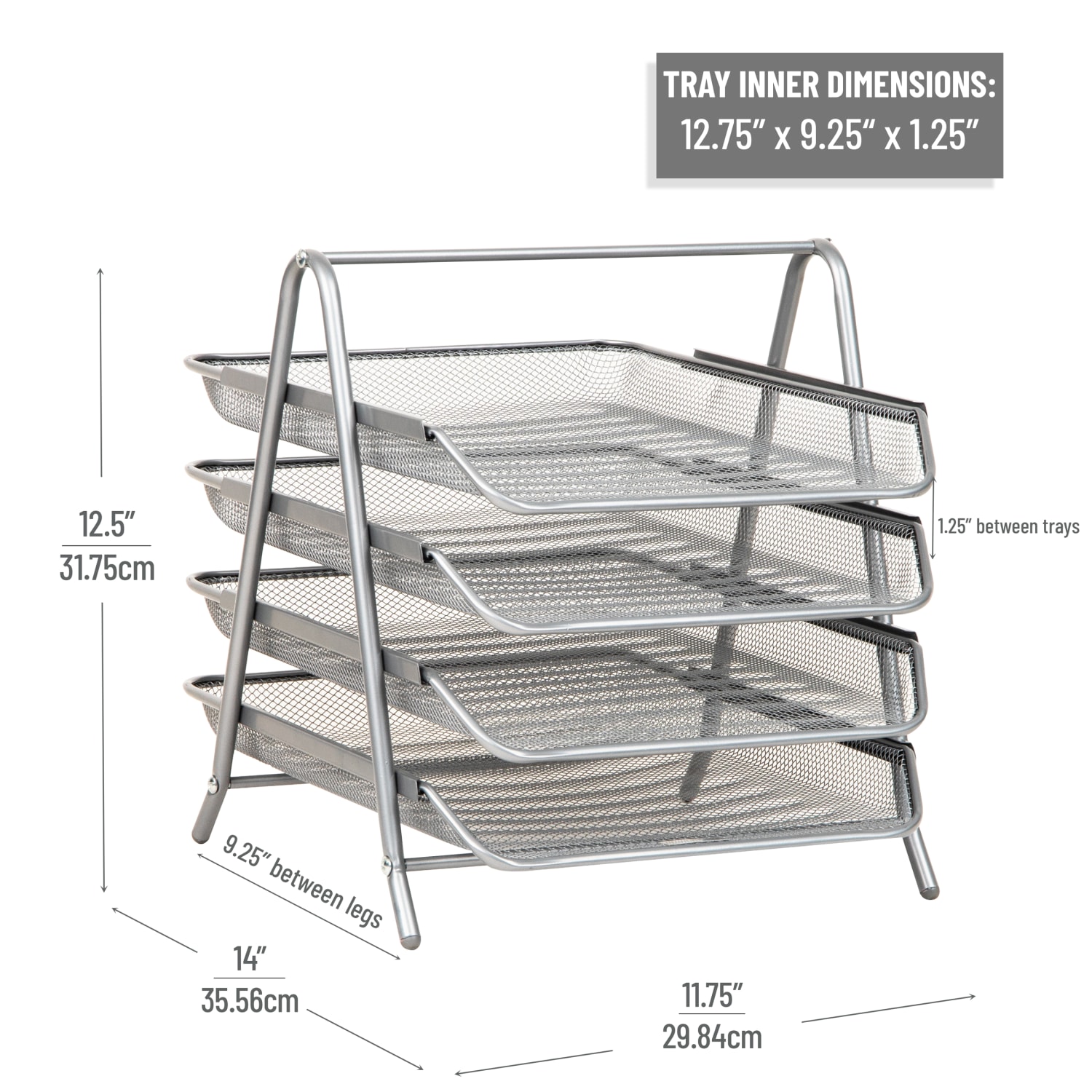Mind Reader 4-Tier Desktop Organizer Paper Tray, 12-1/2inH x 13-3/4inW x 11-3/4inD, Silver - Image 4