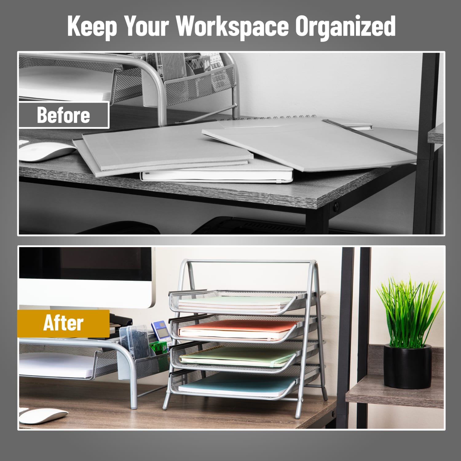 Mind Reader 4-Tier Desktop Organizer Paper Tray, 12-1/2inH x 13-3/4inW x 11-3/4inD, Silver - Image 6
