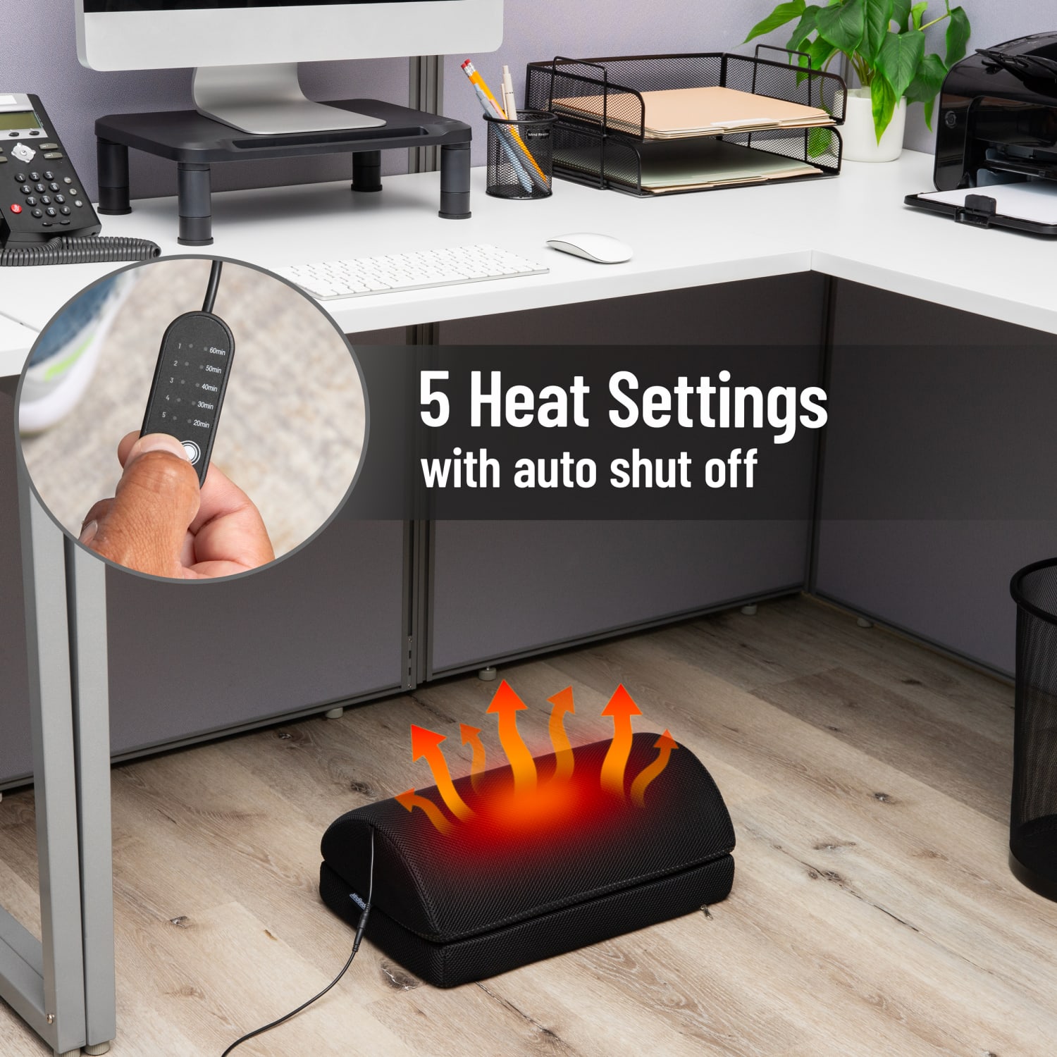 Mind Reader Heated Memory Foam Footrest, 5-3/4inH x 10inW x 16-1/2inD, Black - Image 6