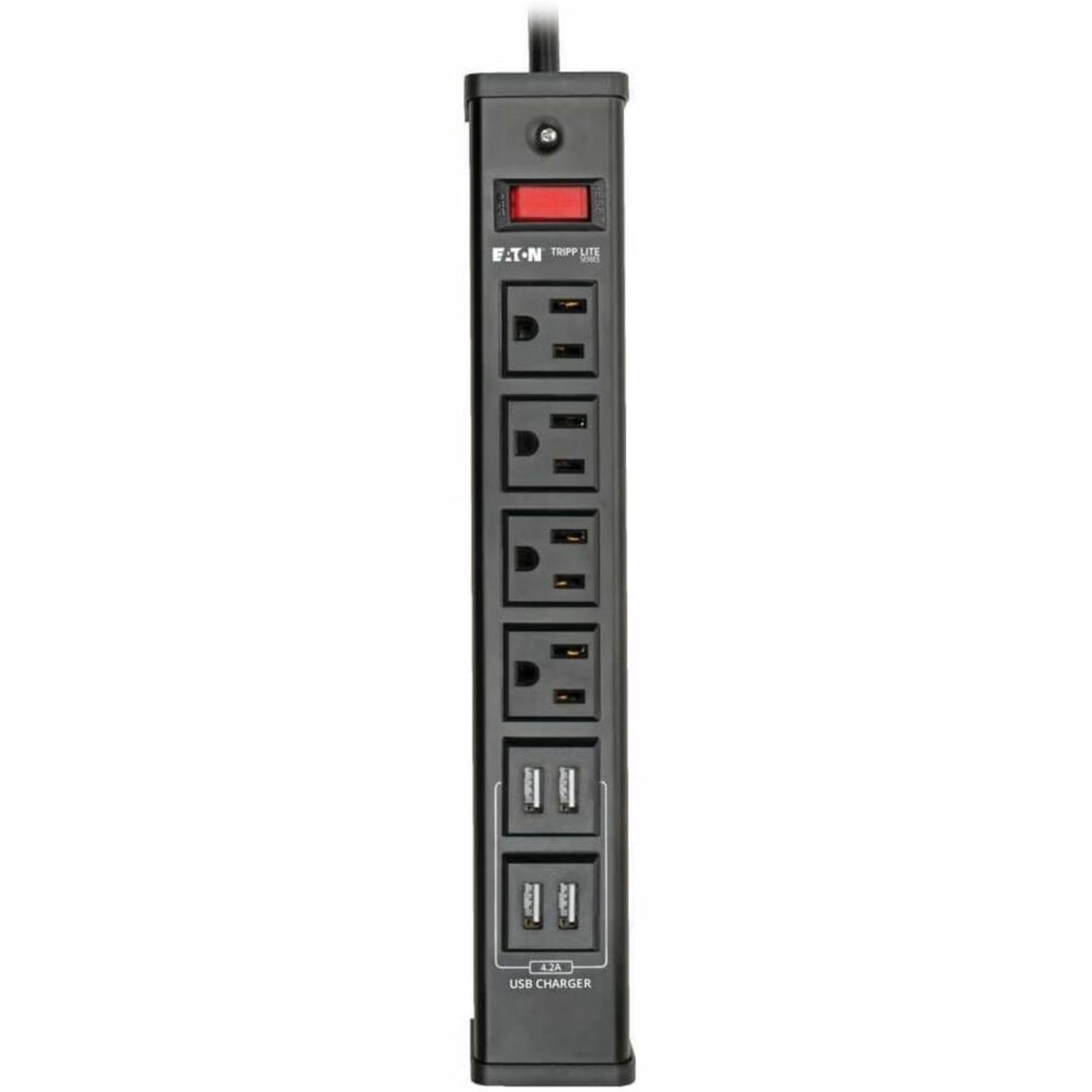 Eaton Tripp Lite Series 4-Outlet Surge Protector Power Strip with 4 USB Ports (4.2A Shared) - 6 ft. Cord, 450 Joules, Metal Housing - TLM446USBB - Image 4