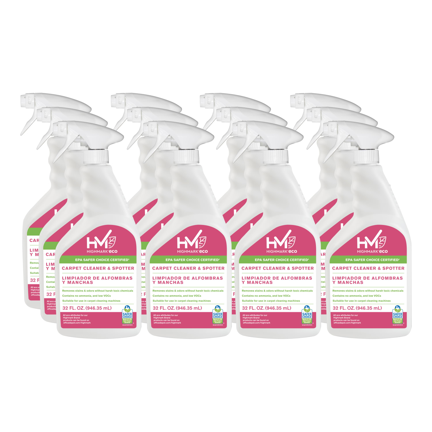 Highmark ECO Ready-To-Use Carpet Cleaner And Spotter, 32 Oz, Case Of 12 Bottles