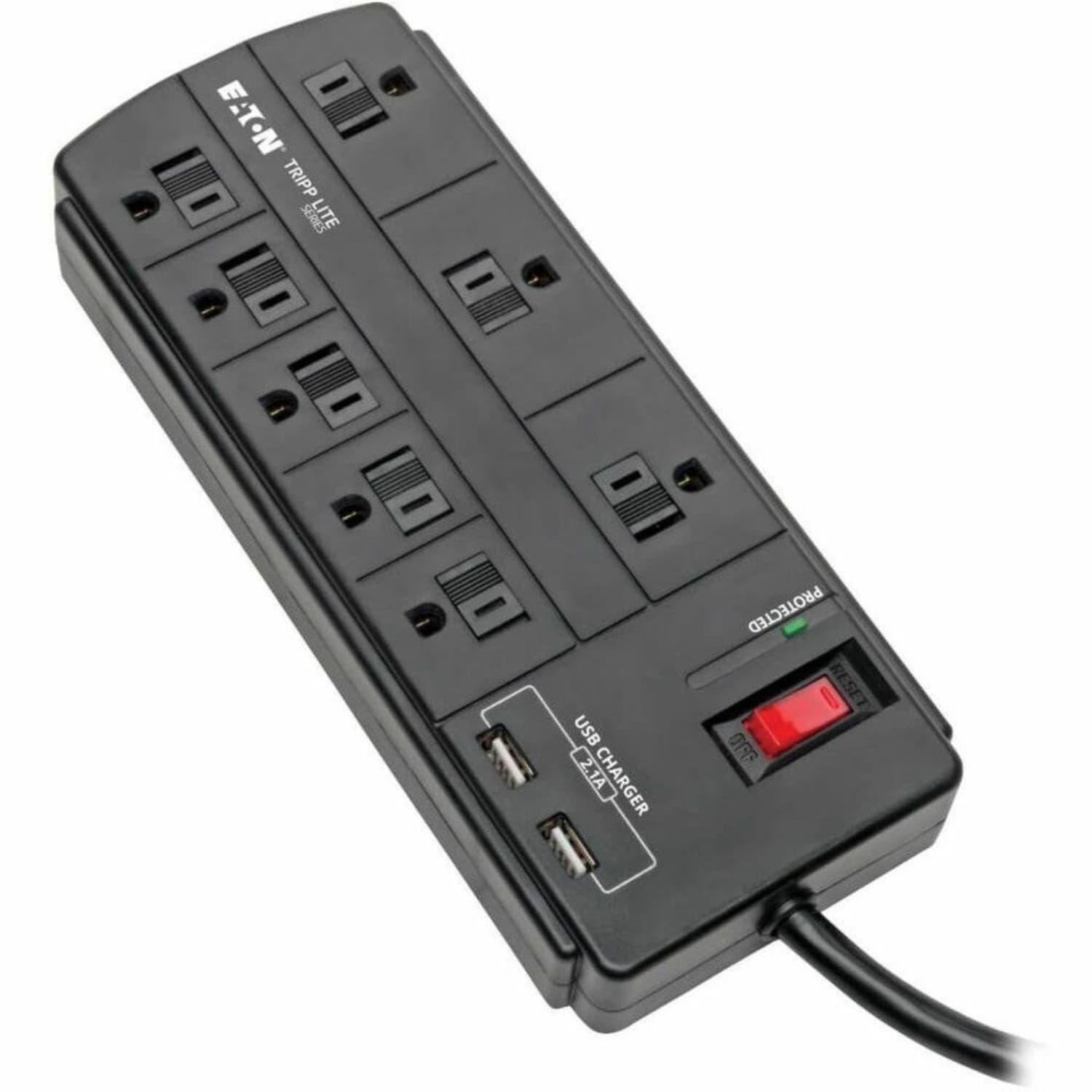 Eaton Tripp Lite Series 8-Outlet Surge Protector Power Strip with 2 USB Ports (2.1A Shared) - 8 ft. Cord, 1200 Joules, Black - TLP88USBB