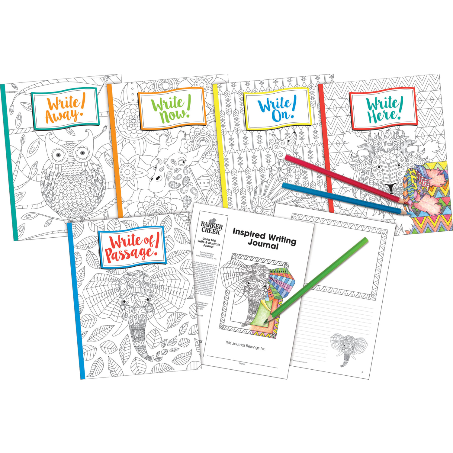 Barker Creek Color Me! Bohemian Animals Inspired Writing Journals, Grade 4 - College, Pack Of 10