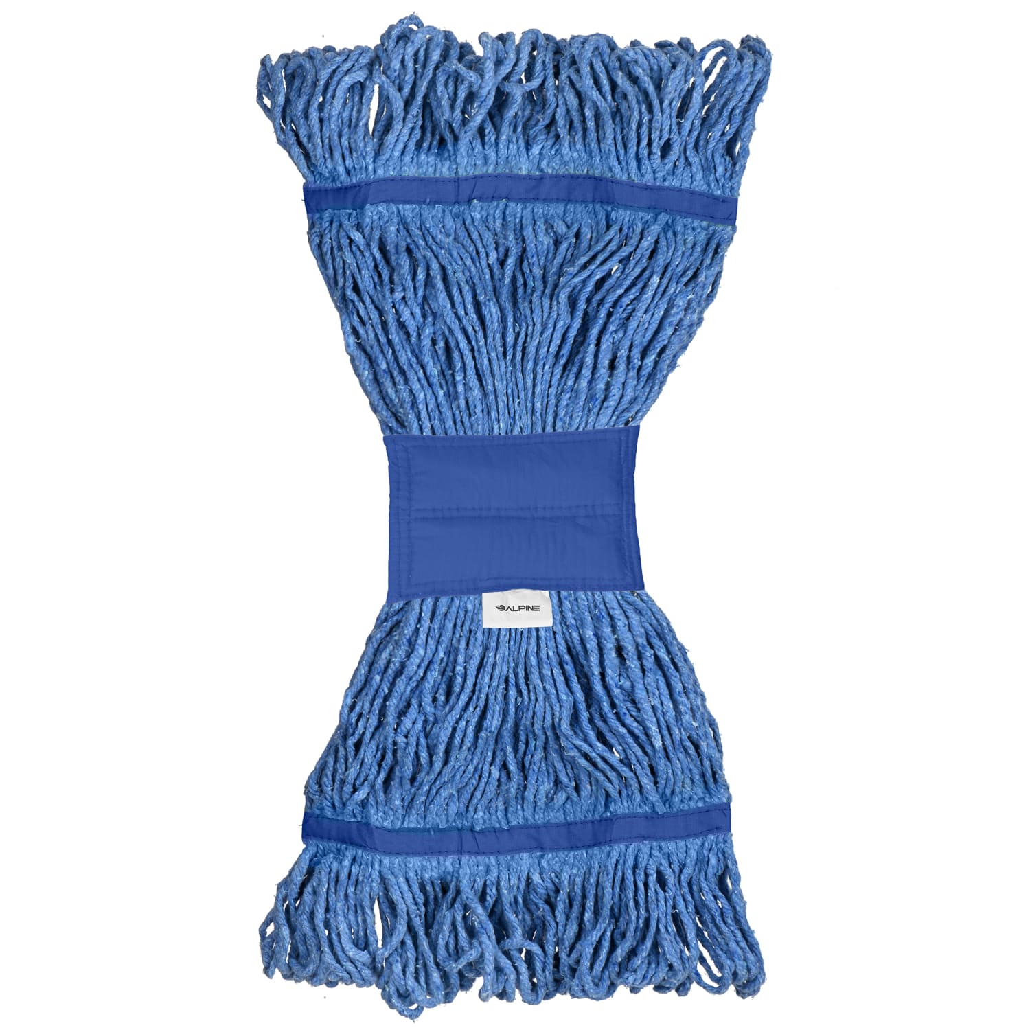 Alpine Industries Cotton Loop-End Mop Heads With 5in Head And Tail Bands, 32 Oz, Blue, Set Of 12 Heads - Image 4