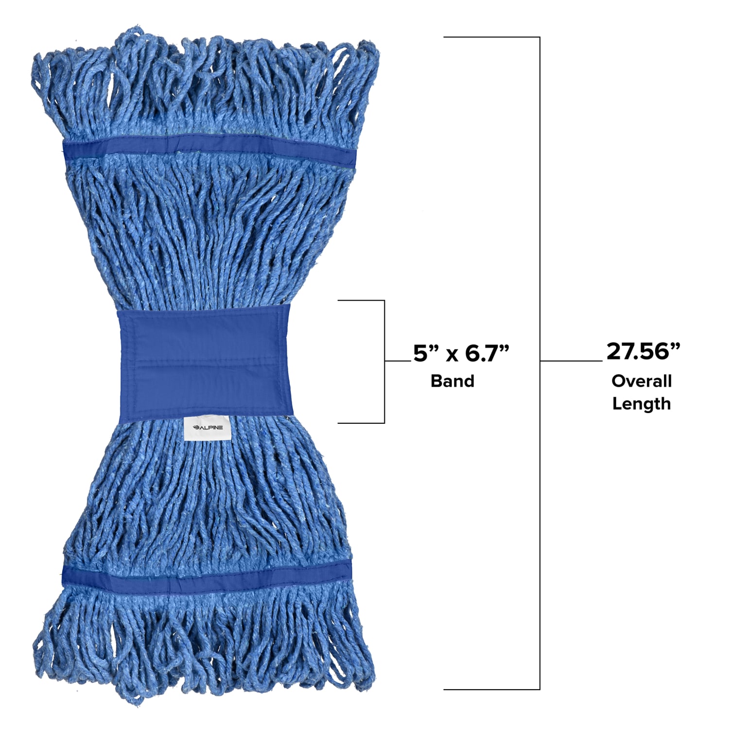 Alpine Industries Cotton Loop-End Mop Heads With 5in Head And Tail Bands, 32 Oz, Blue, Set Of 12 Heads - Image 5
